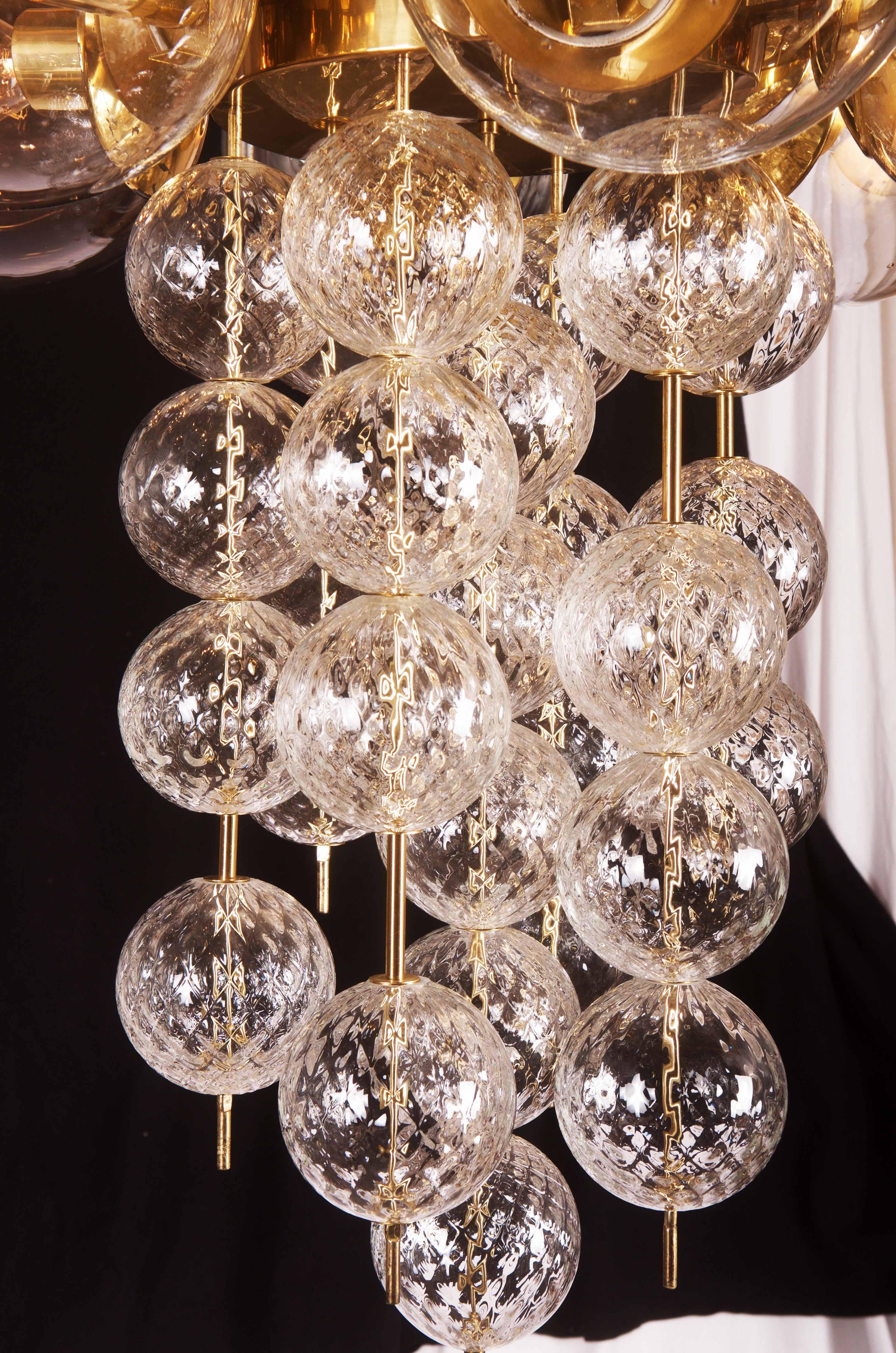 Stunning Large Brass Chandelier with Crystal Globes 1