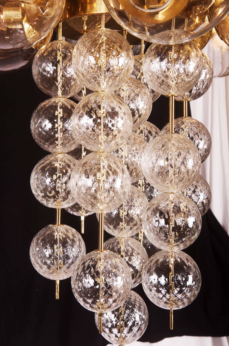 Stunning Large Brass Chandelier with Crystal Globes at 1stDibs