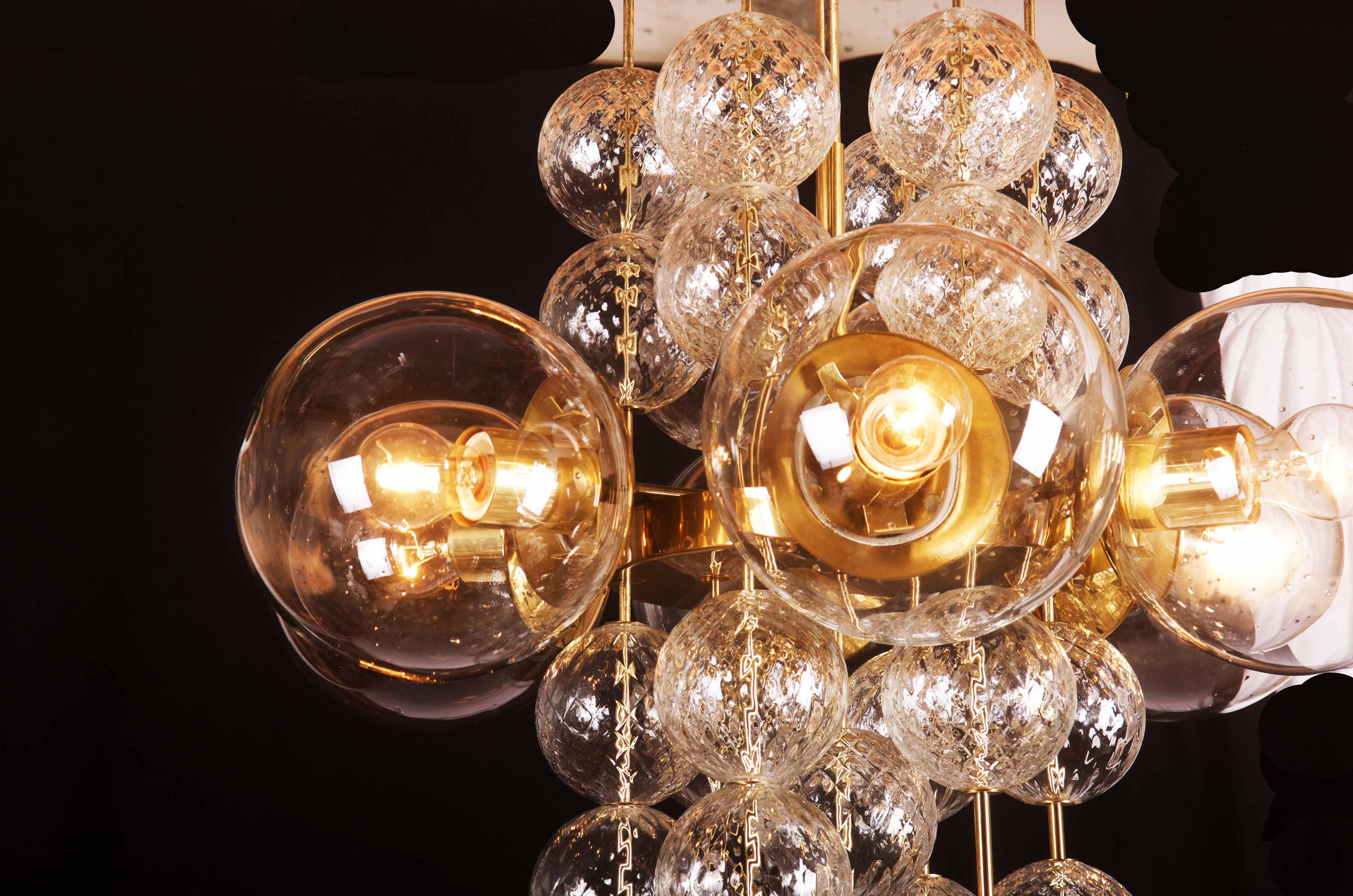 Stunning Large Brass Chandelier with Crystal Globes 2