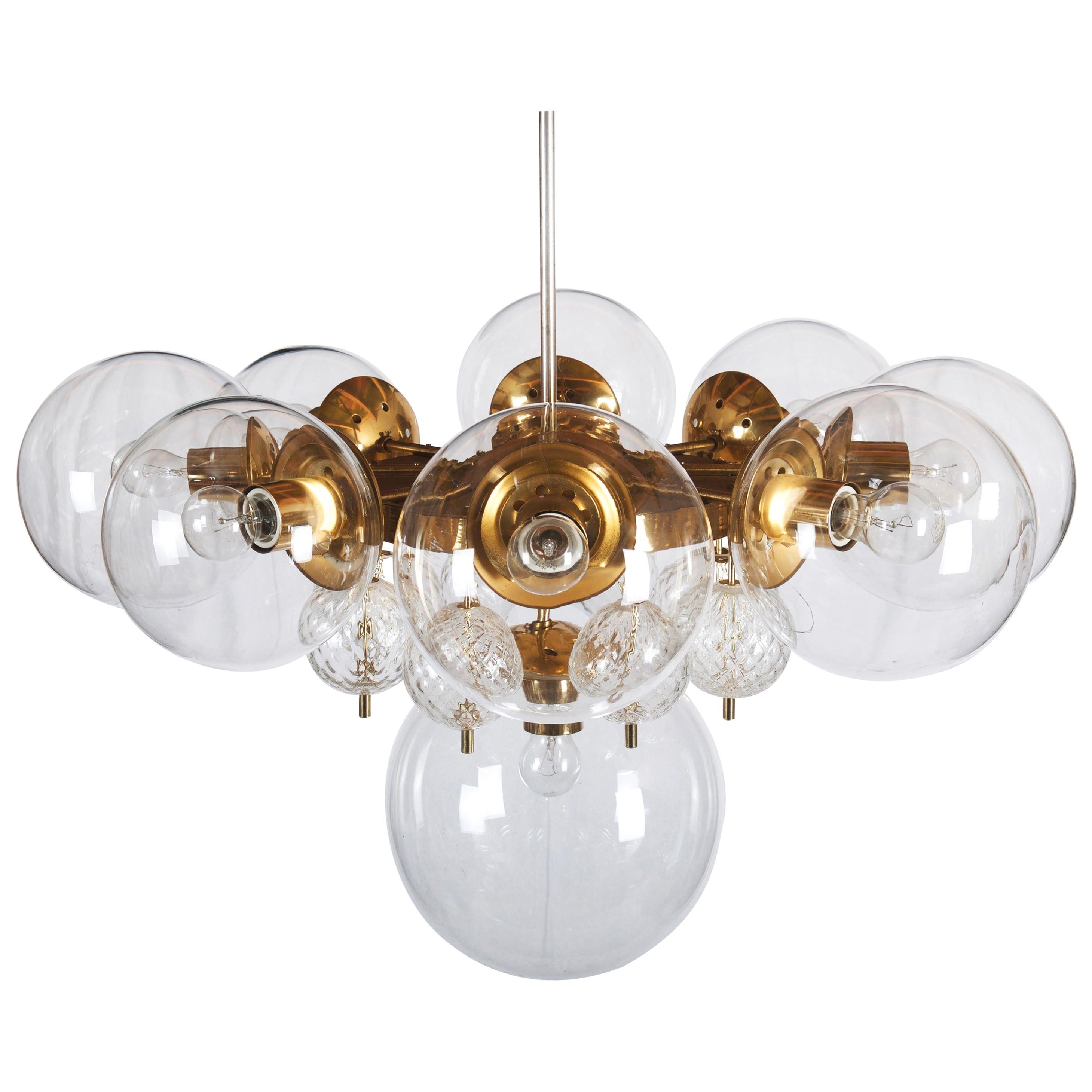 Stunning Large Brass Chandelier with Crystal Globes at 1stDibs