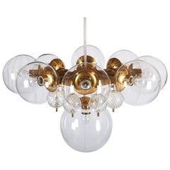 Retro Stunning Large Brass Chandelier with Crystal Globes