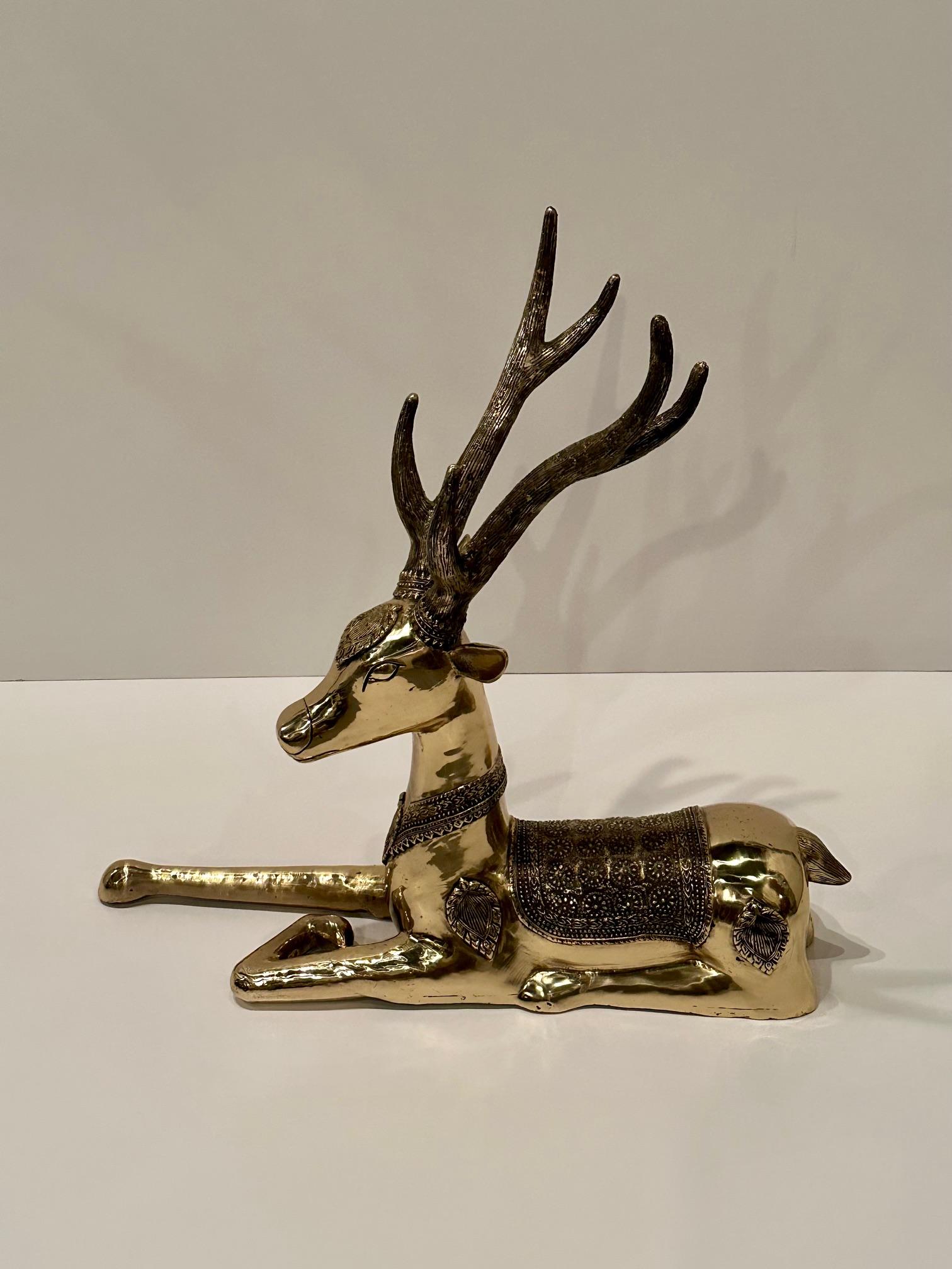 Stunning Large Brass Recumbent Deer Sculpture 5