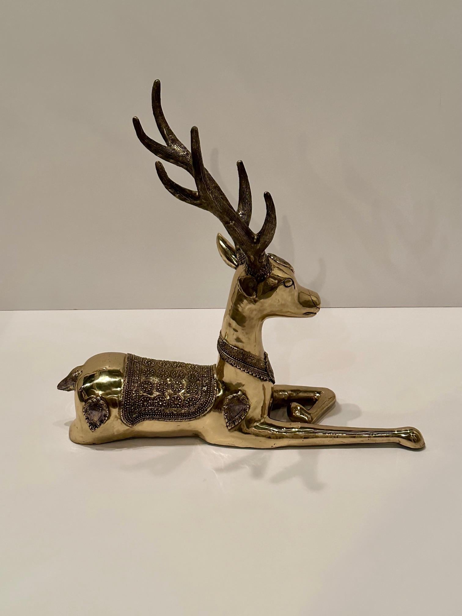 Spanish Stunning Large Brass Recumbent Deer Sculpture