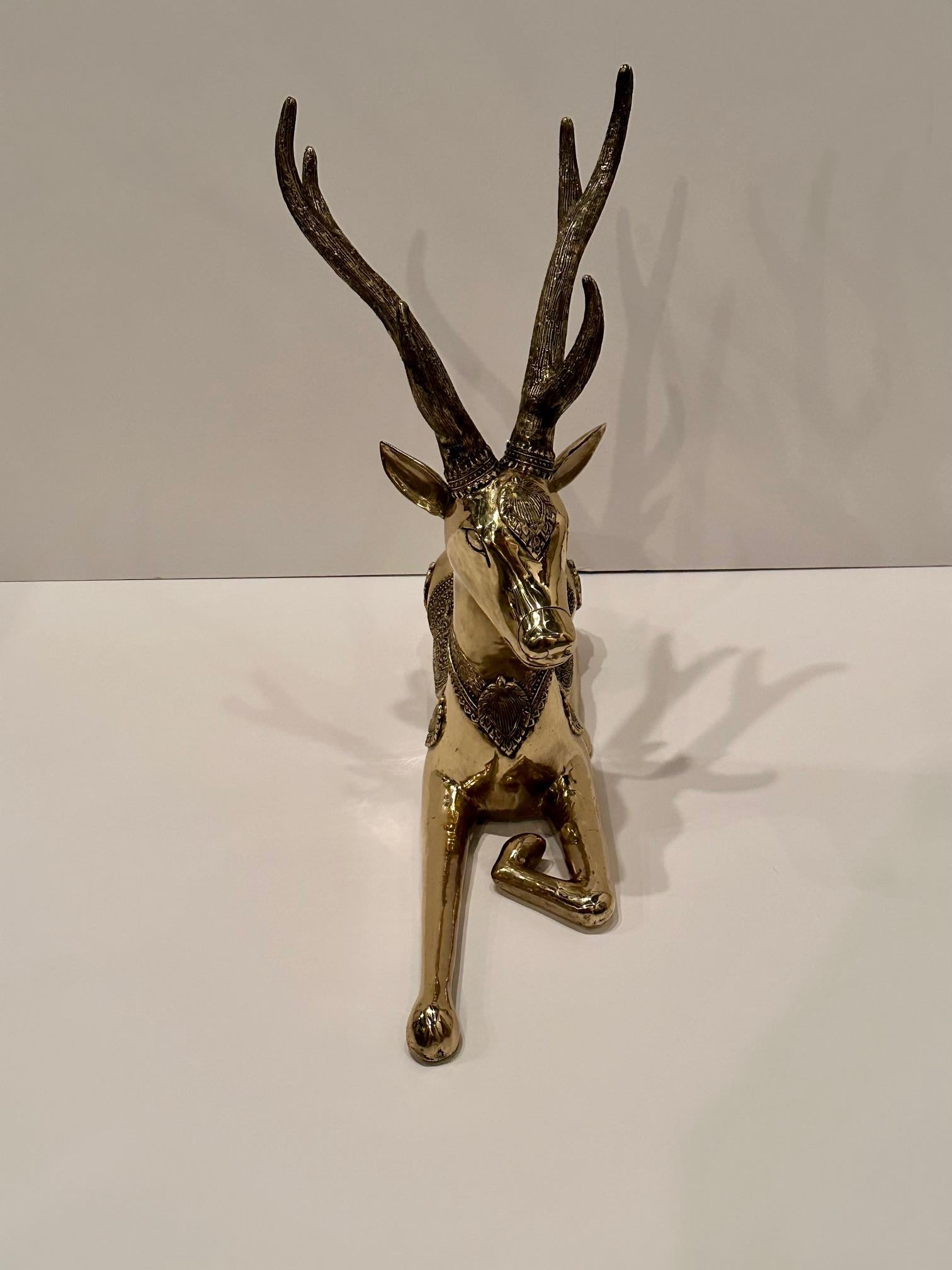 Cast Stunning Large Brass Recumbent Deer Sculpture