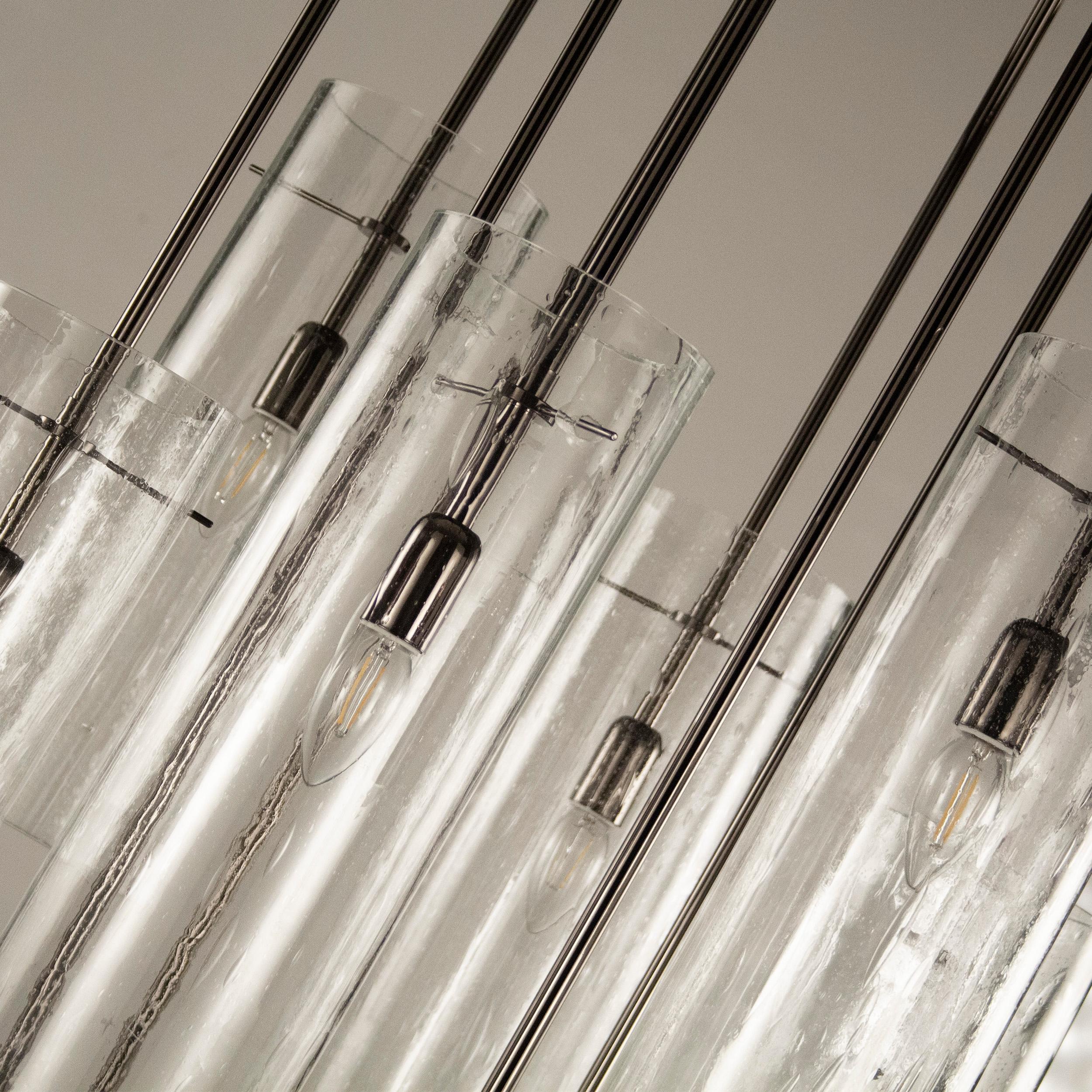 Impresionante gran lámpara de techo de cristal de Murano hecha a mano cilindros suspendidos Italiano en venta