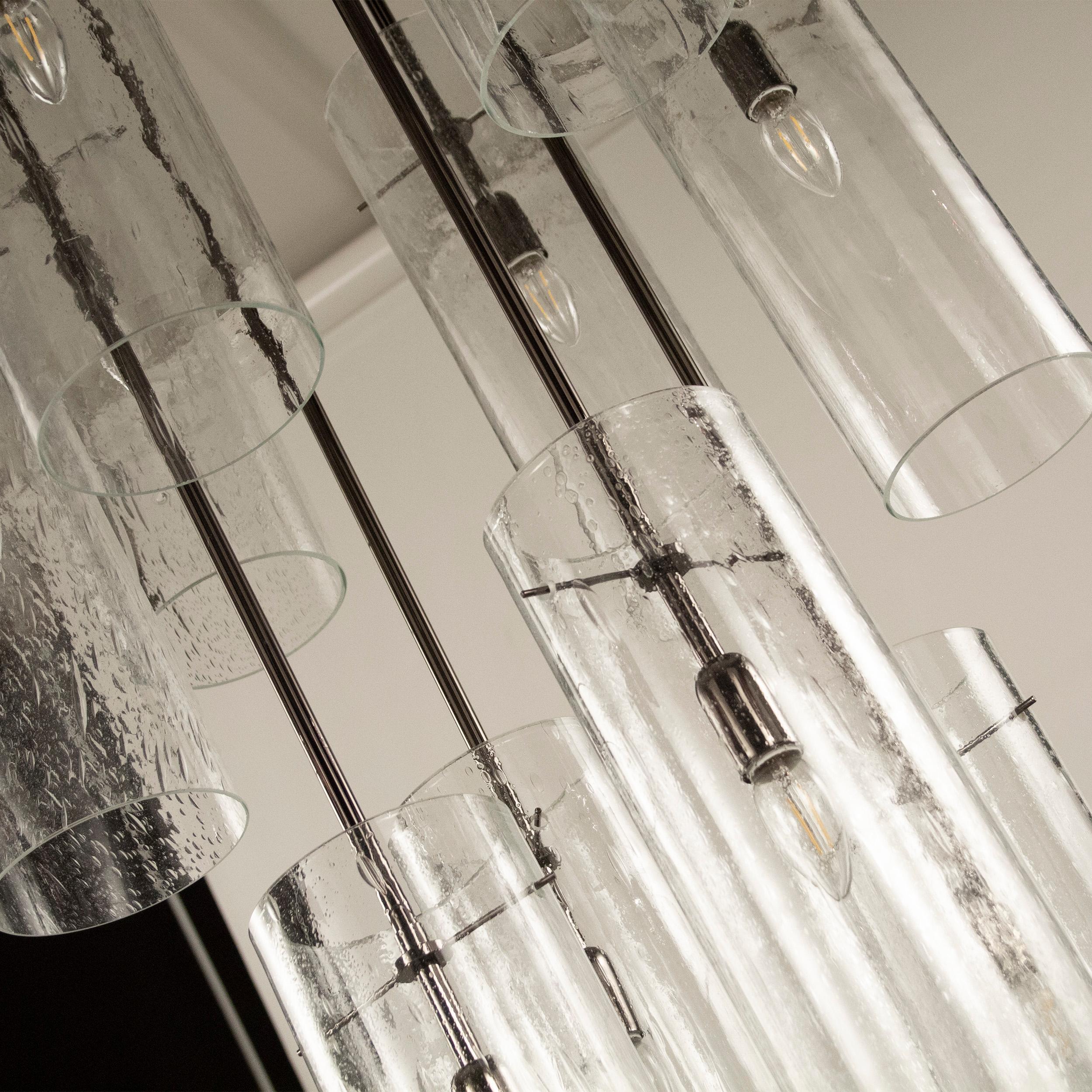 Impresionante gran lámpara de techo de cristal de Murano hecha a mano cilindros suspendidos en venta 1
