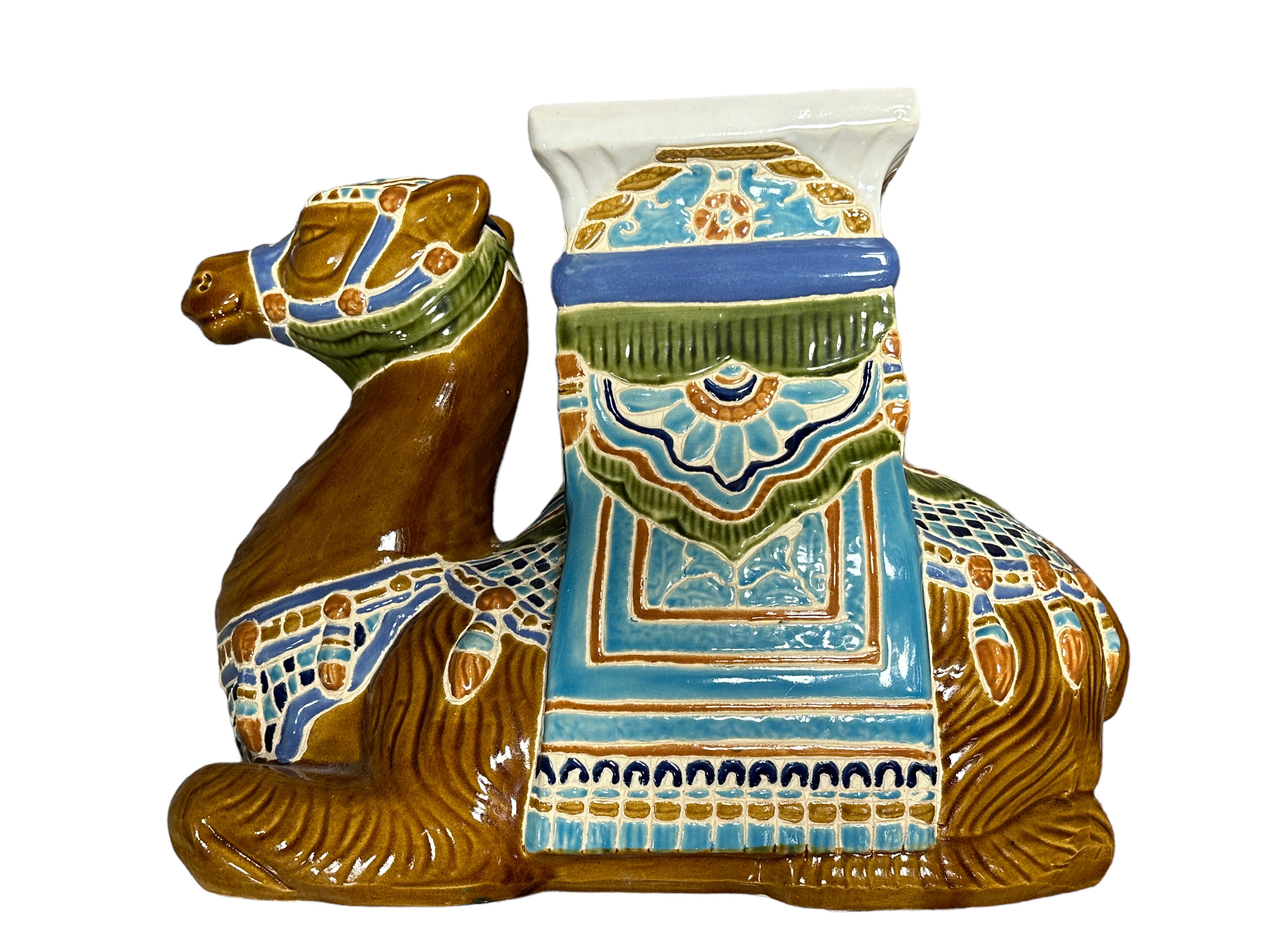 Stunning Large Ceramic Hollywood Regency Camel Garden Stool or Side Table 5