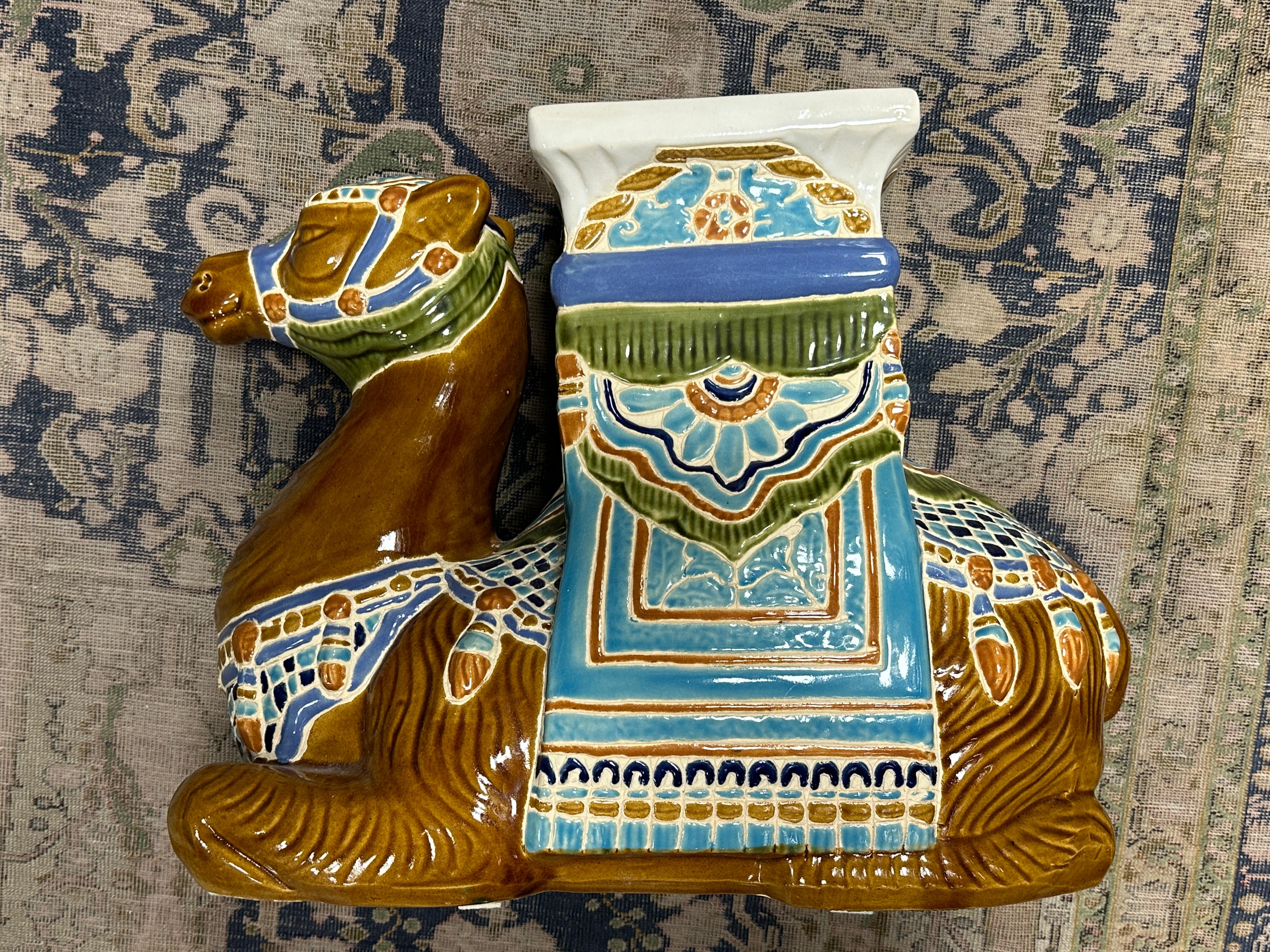 Stunning Large Ceramic Hollywood Regency Camel Garden Stool or Side Table 7