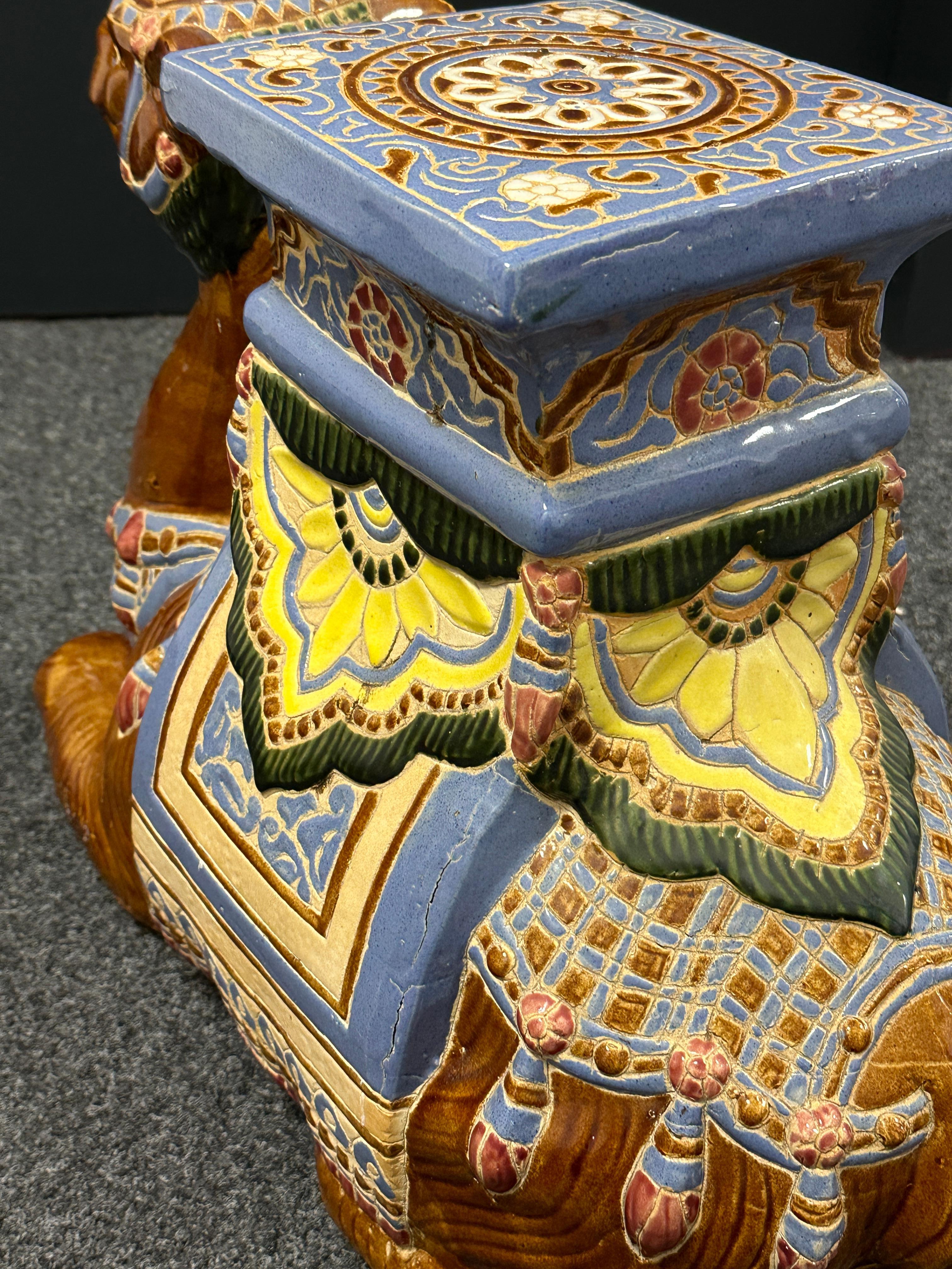 Stunning Large Ceramic Hollywood Regency Camel Garden Stool or Side Table 11