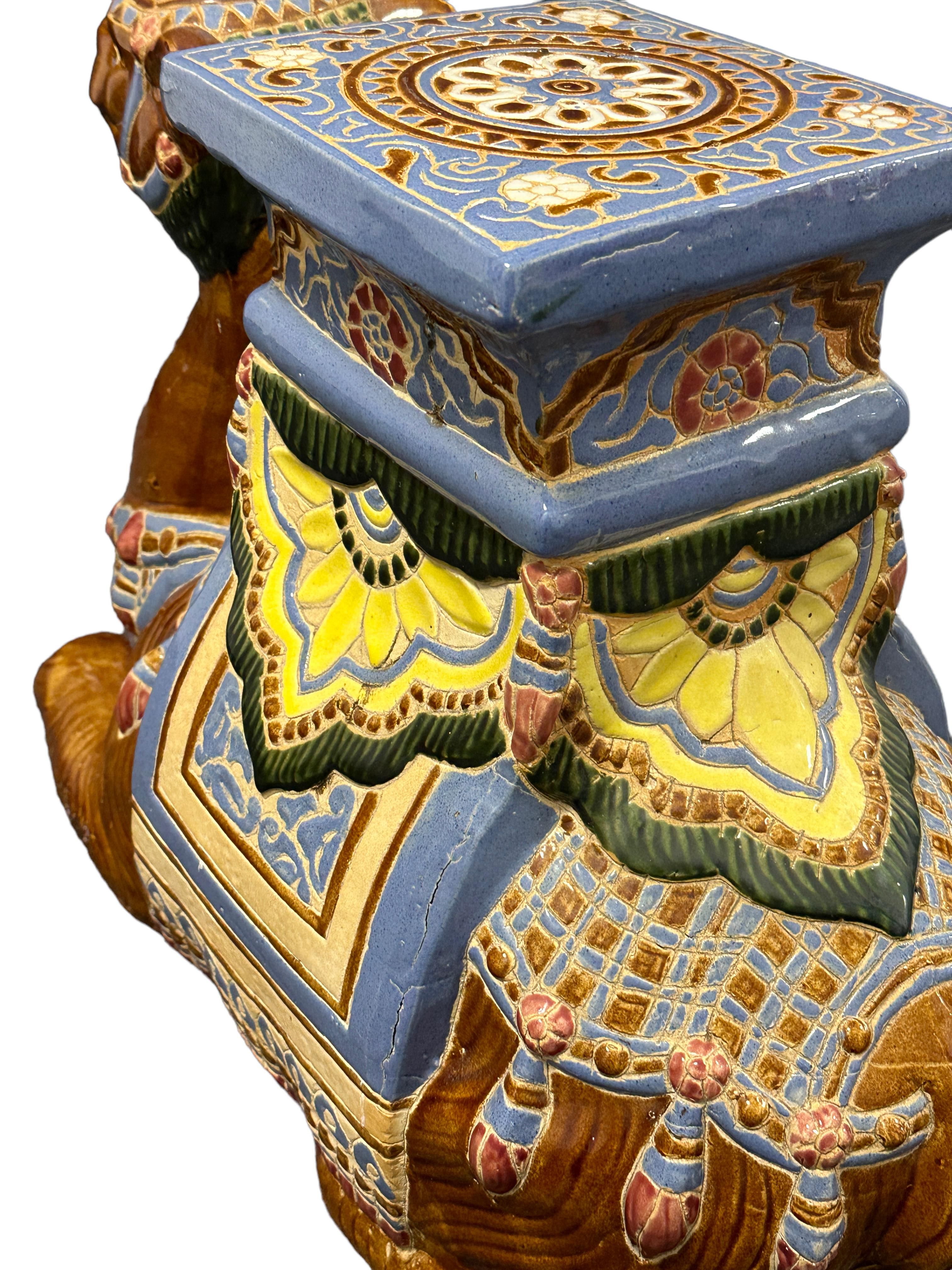 Stunning Large Ceramic Hollywood Regency Camel Garden Stool or Side Table 2