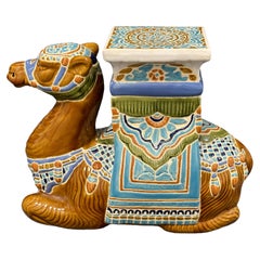 Stunning Large Ceramic Hollywood Regency Camel Garden Stool or Side Table