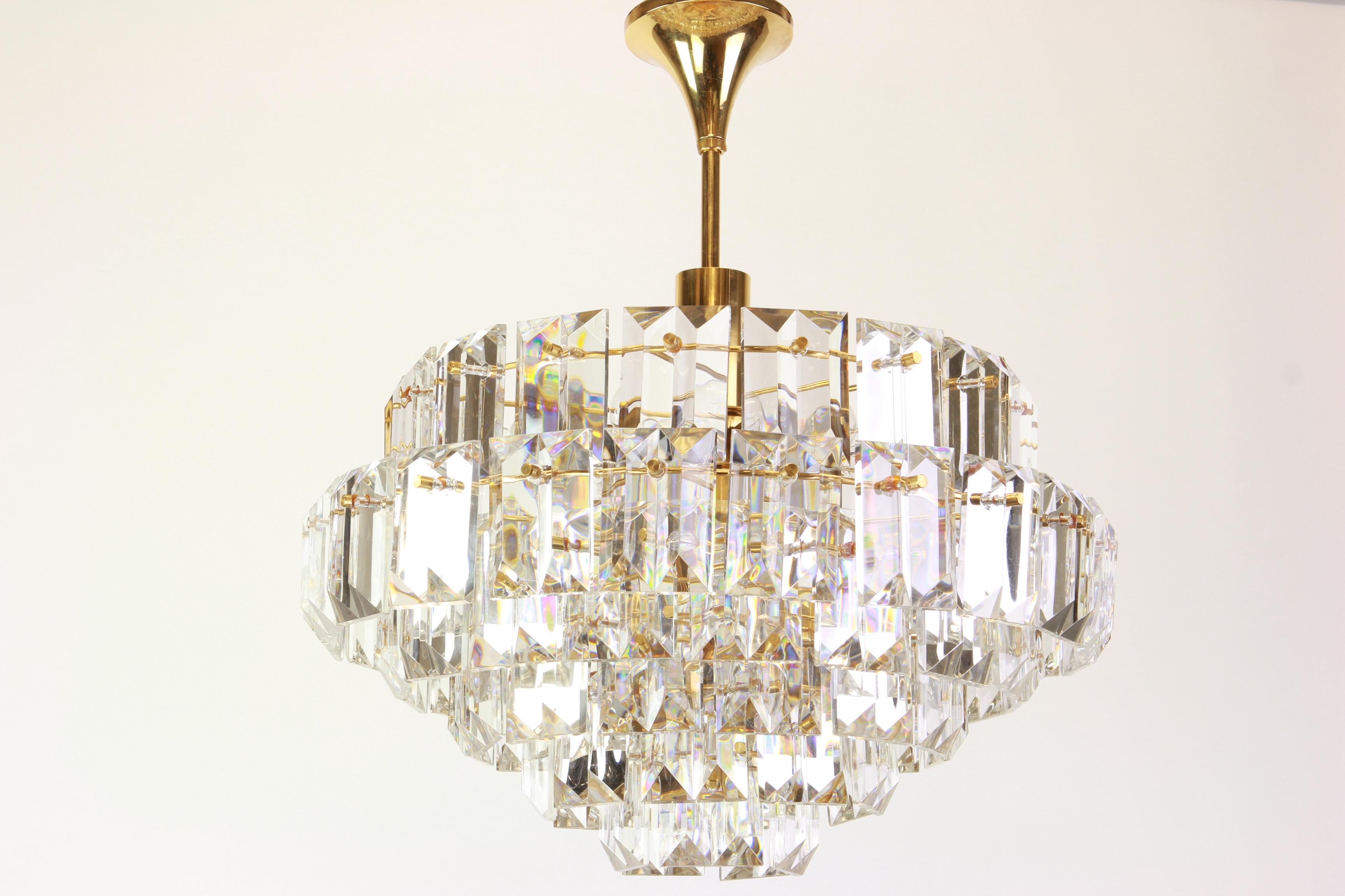 Late 20th Century Stunning Large Chandelier, Brass and Crystal Glass by Kinkeldey, Germany, 1970s