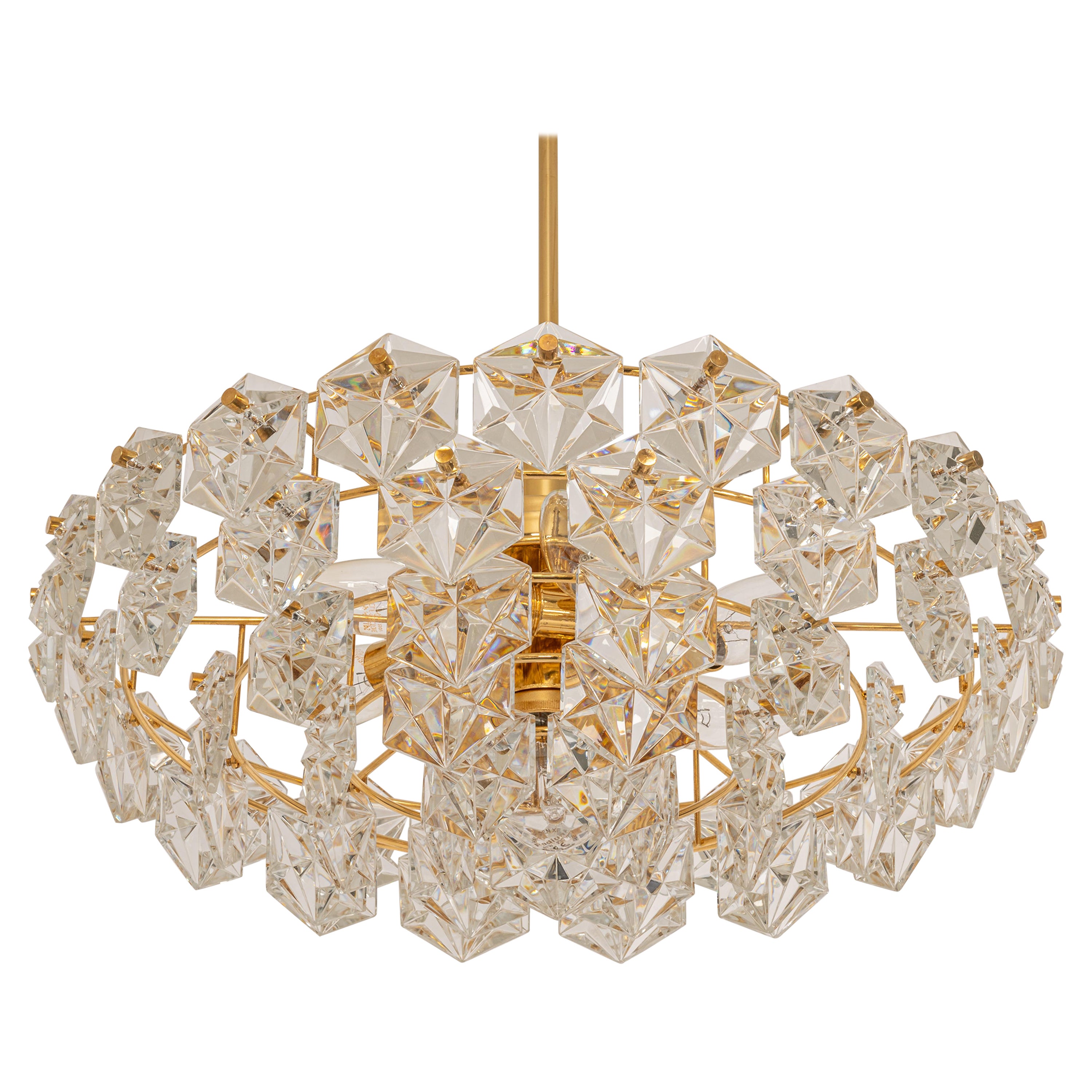 Stupendo lampadario di grandi dimensioni, ottone e vetro di cristallo di Kinkeldey, Germania, anni '70
