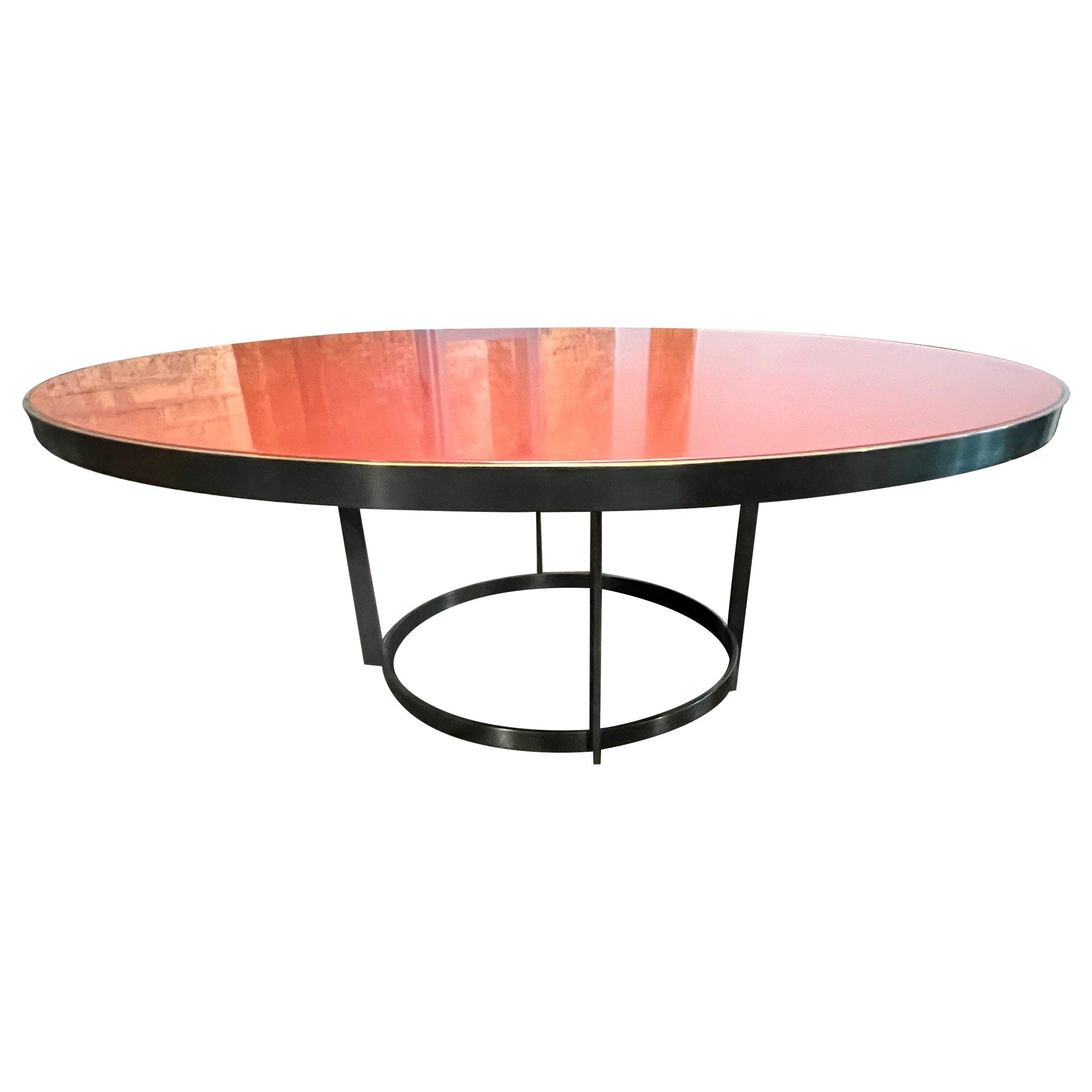 Stunning Large Custom Art Deco Style Bronze and Red Lacquer Round Dining Table