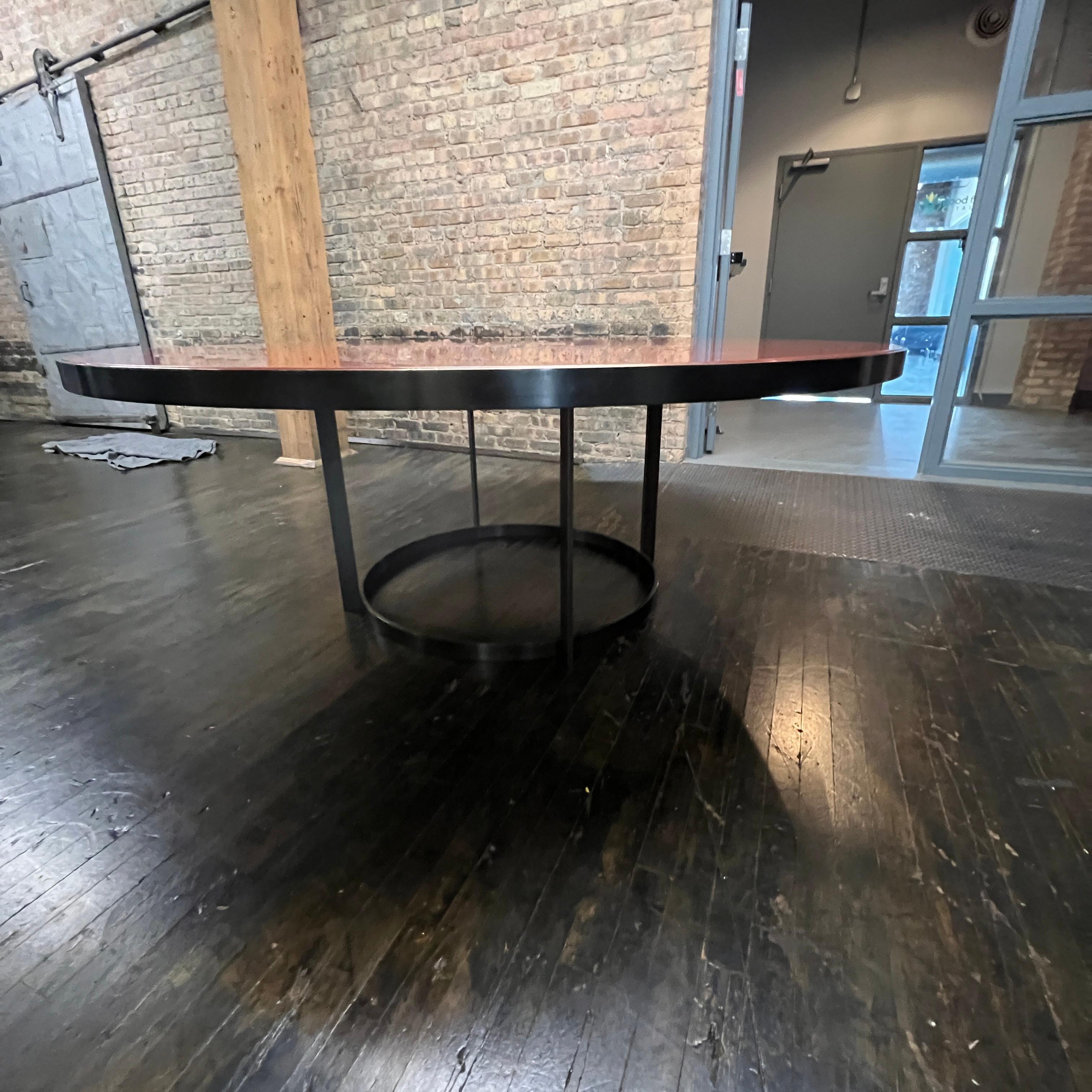 Lacquered Stunning Large Custom Bronze and Red Lacquer Round Dining Table For Sale