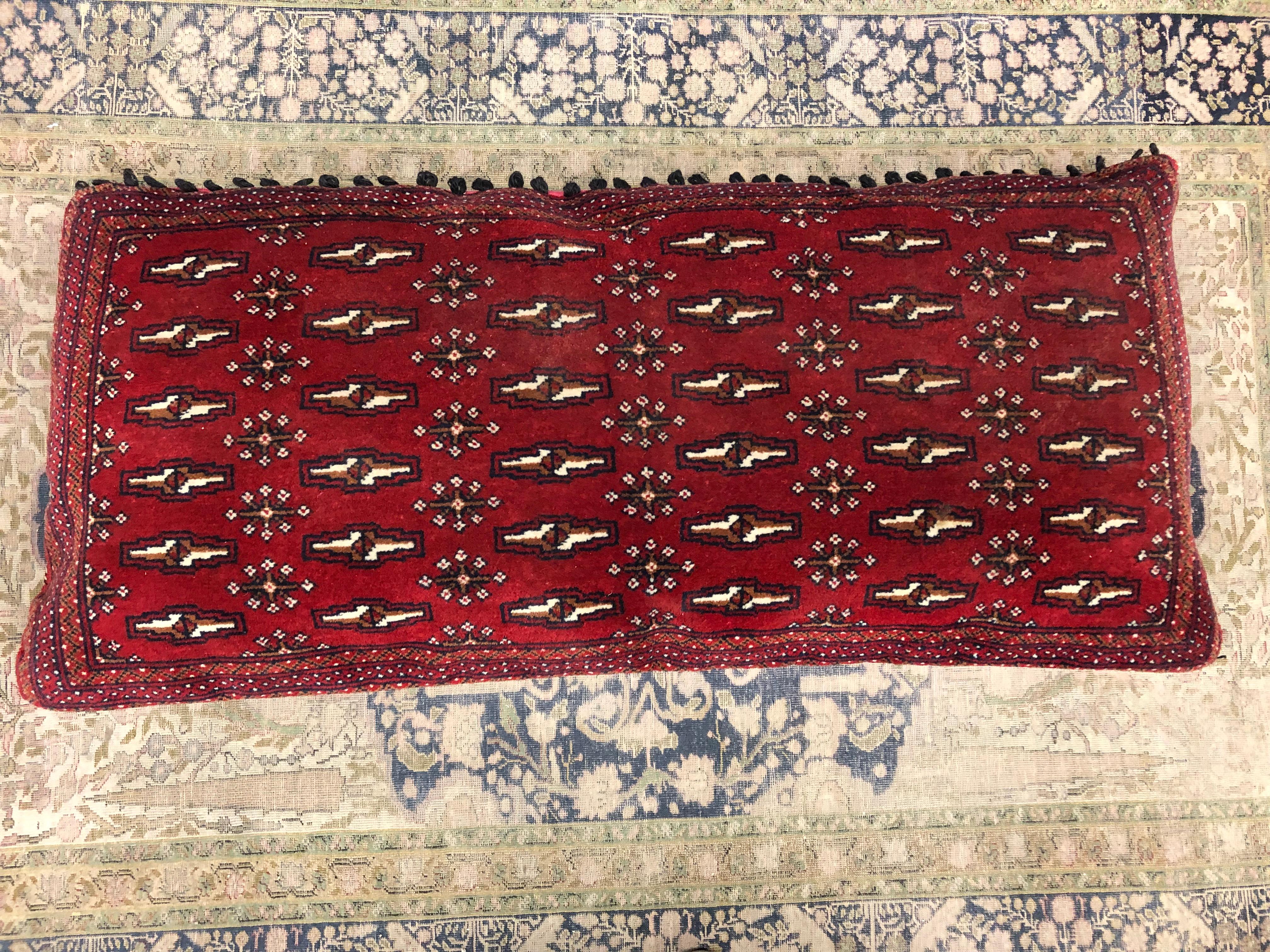 Turkish Stunning Large Custom Pillow Cut from a Vintage Hand-Loomed Wool Berber Rug For Sale