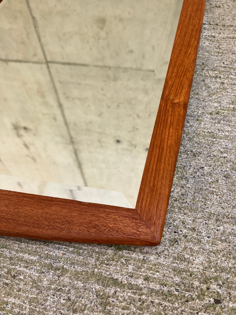 Stunning Large Danish Teak Framed Fan Shaped Rectangular Mirror with Bevel Edge For Sale at 1stDibs