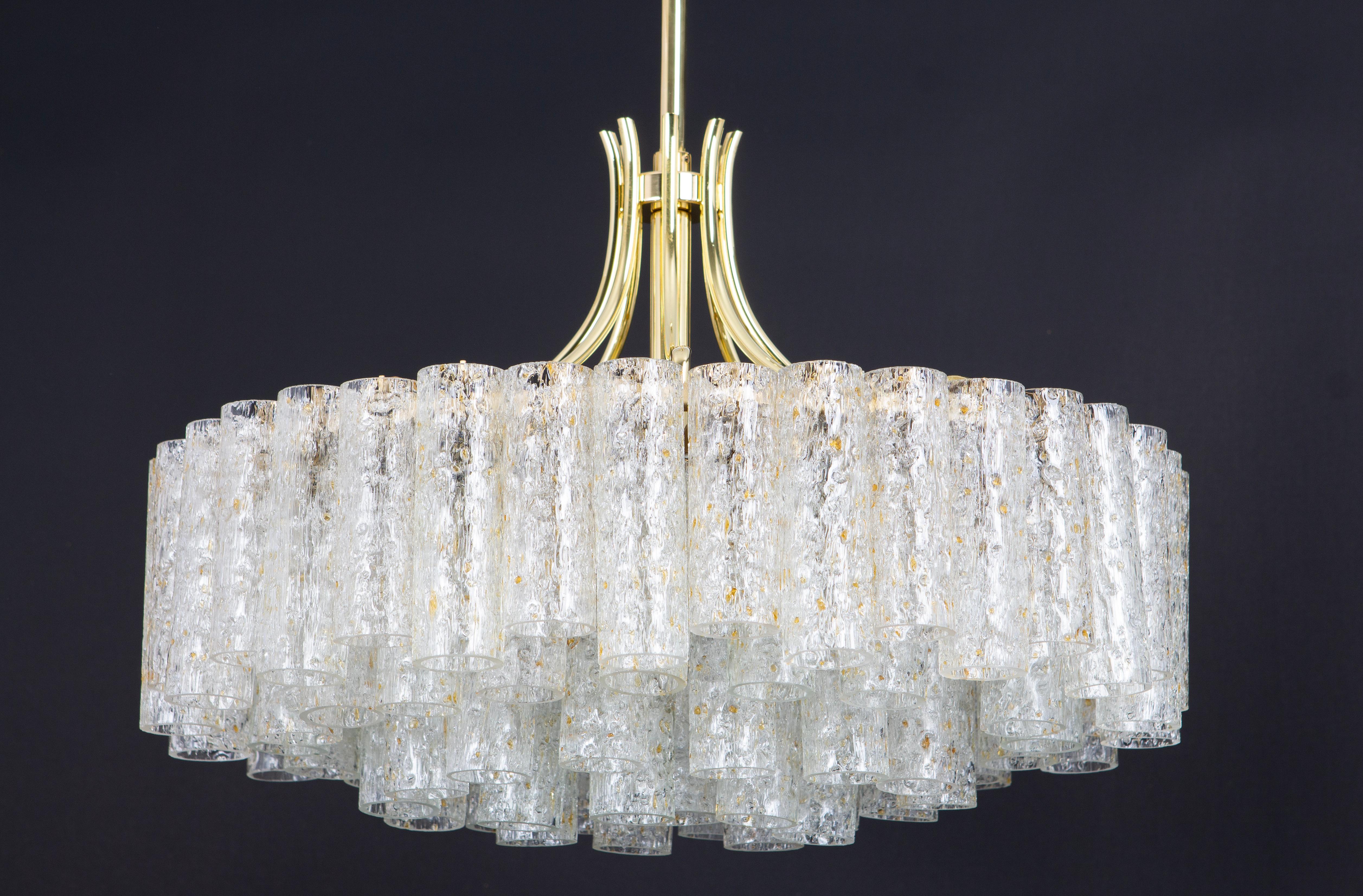 1 of 2 Stunning Large Doria Ice Glass Tubes Chandelier, Germany, 1960s For Sale 4