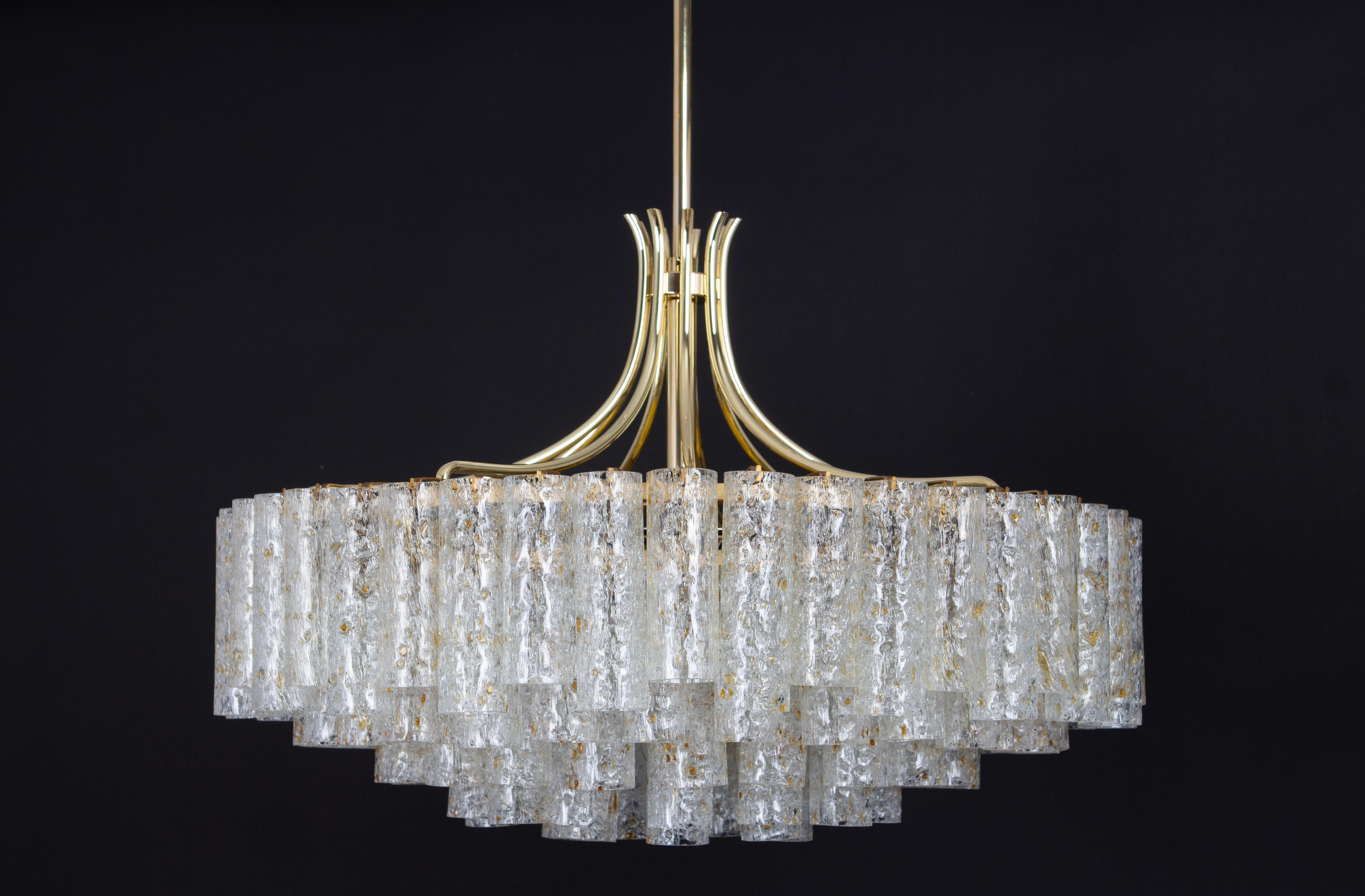 Stunning Large Doria Ice Glass Tubes Chandelier, Germany, 1960s For Sale 4