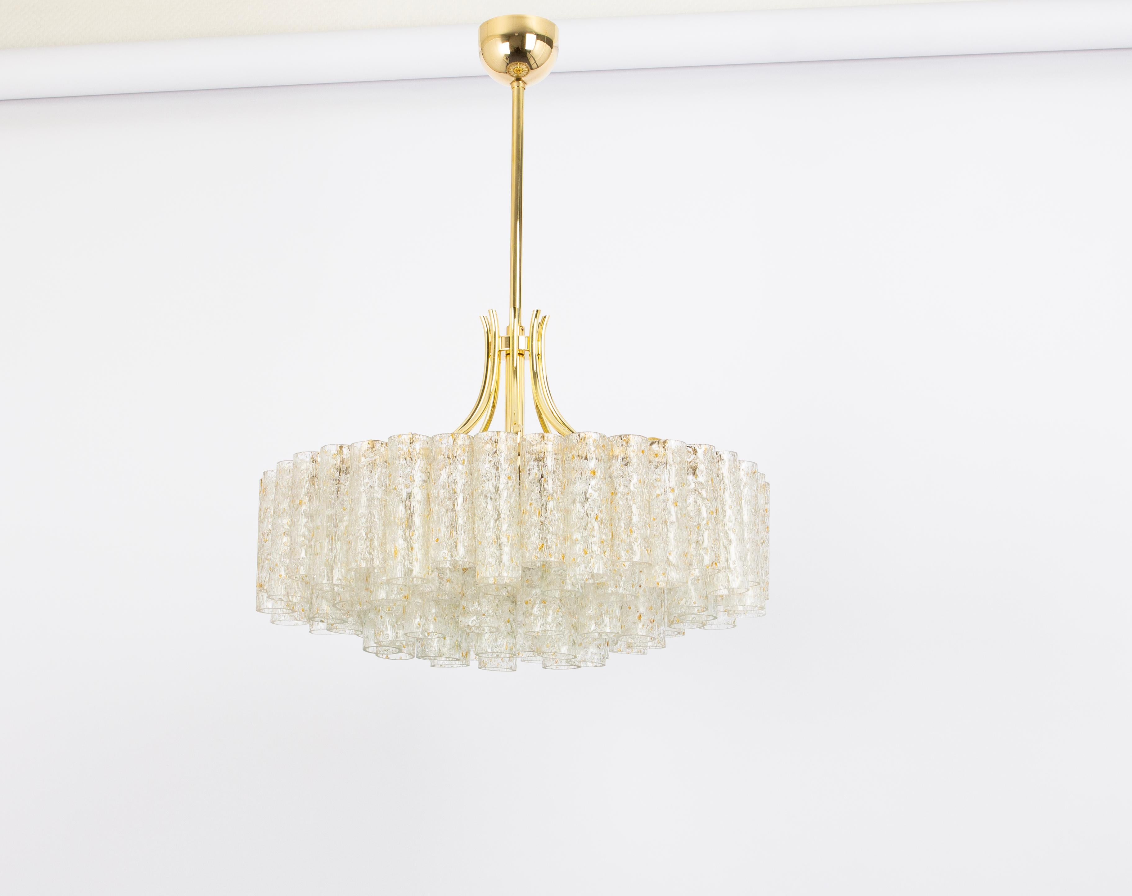 Mid-Century Modern 1 of 2 Stunning Large Doria Ice Glass Tubes Chandelier, Germany, 1960s For Sale
