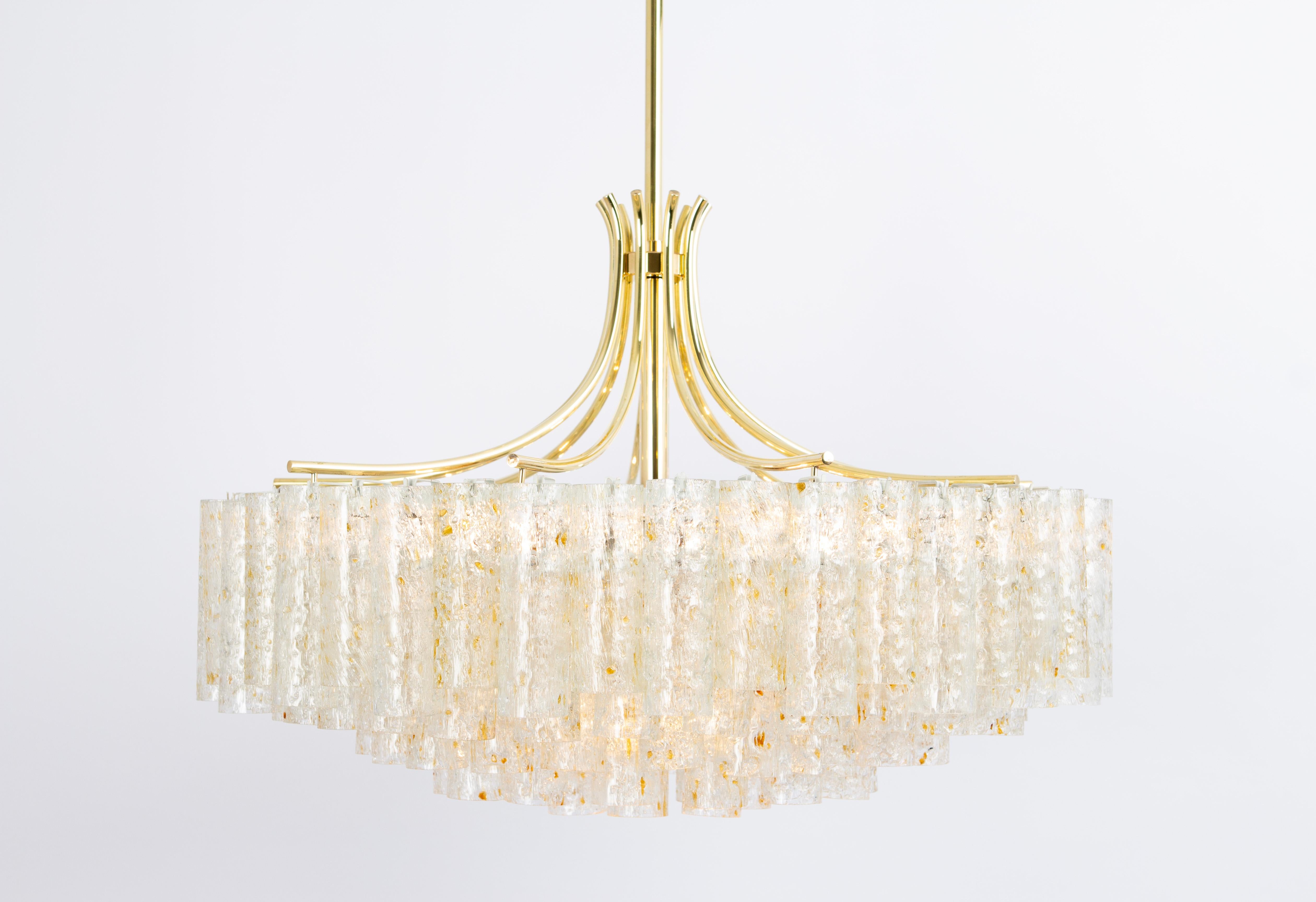 Mid-Century Modern Stunning Large Doria Ice Glass Tubes Chandelier, Germany, 1960s For Sale