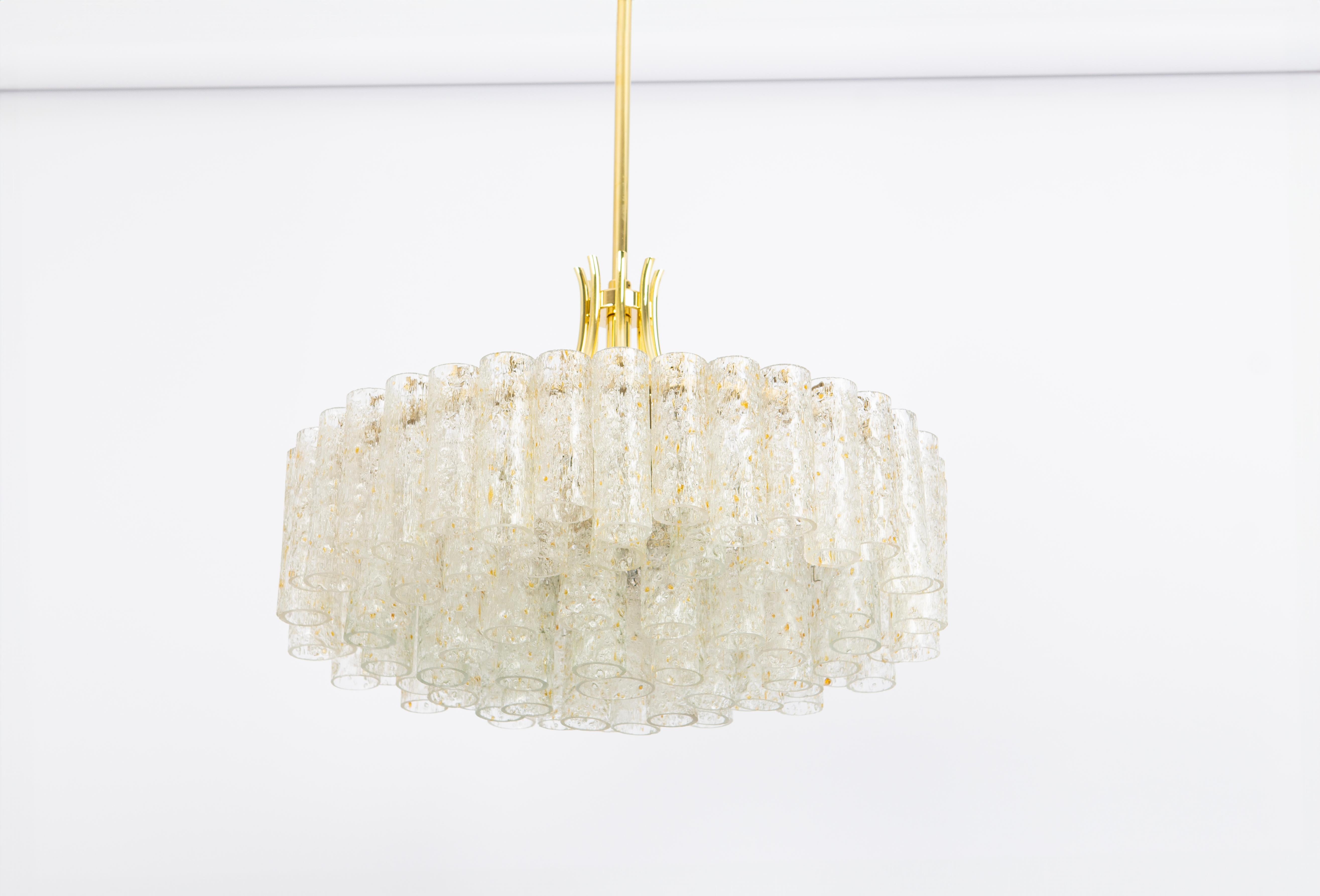 1 of 2 Stunning Large Doria Ice Glass Tubes Chandelier, Germany, 1960s In Good Condition For Sale In Aachen, NRW