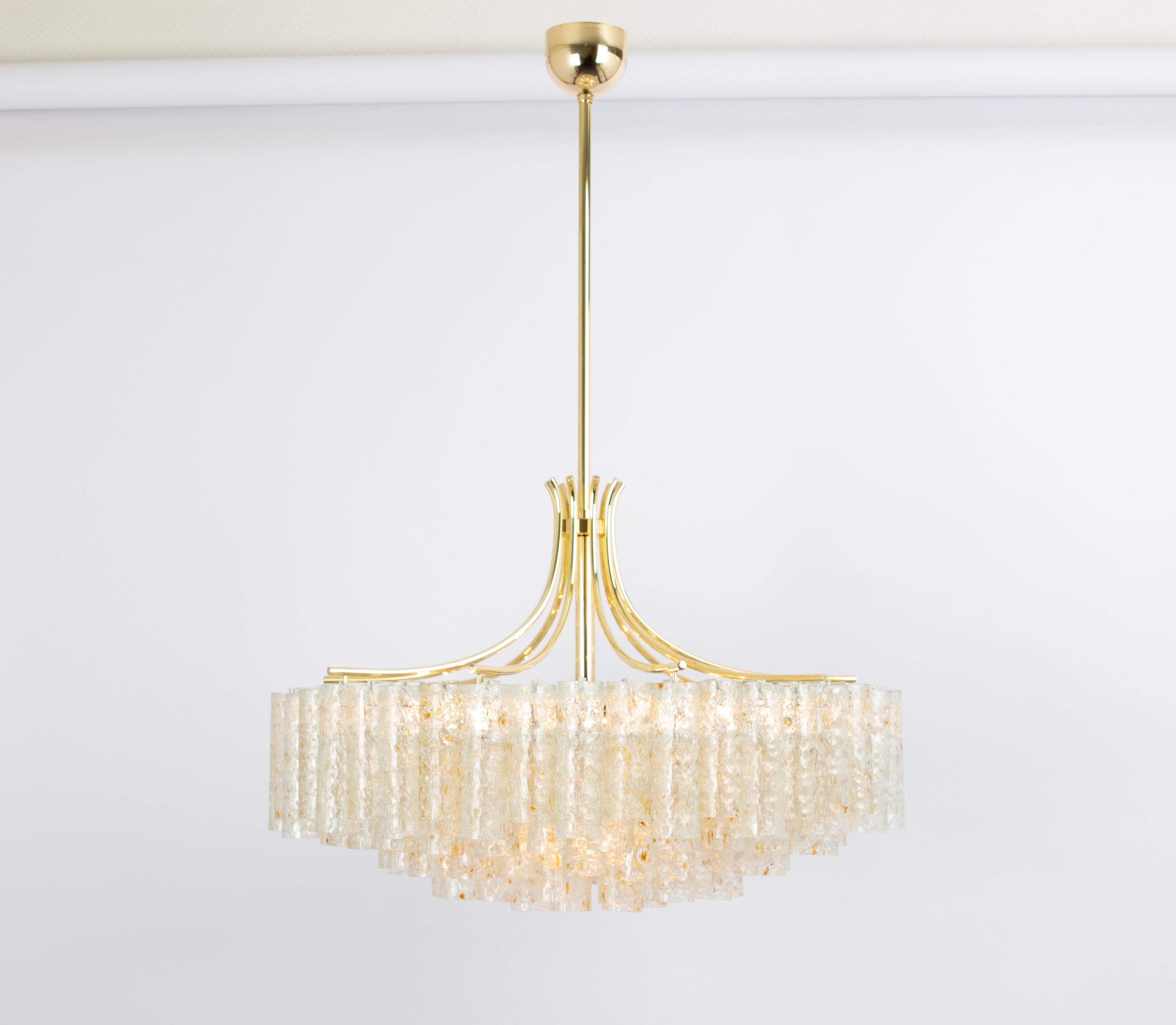 Stunning Large Doria Ice Glass Tubes Chandelier, Germany, 1960s In Good Condition For Sale In Aachen, NRW