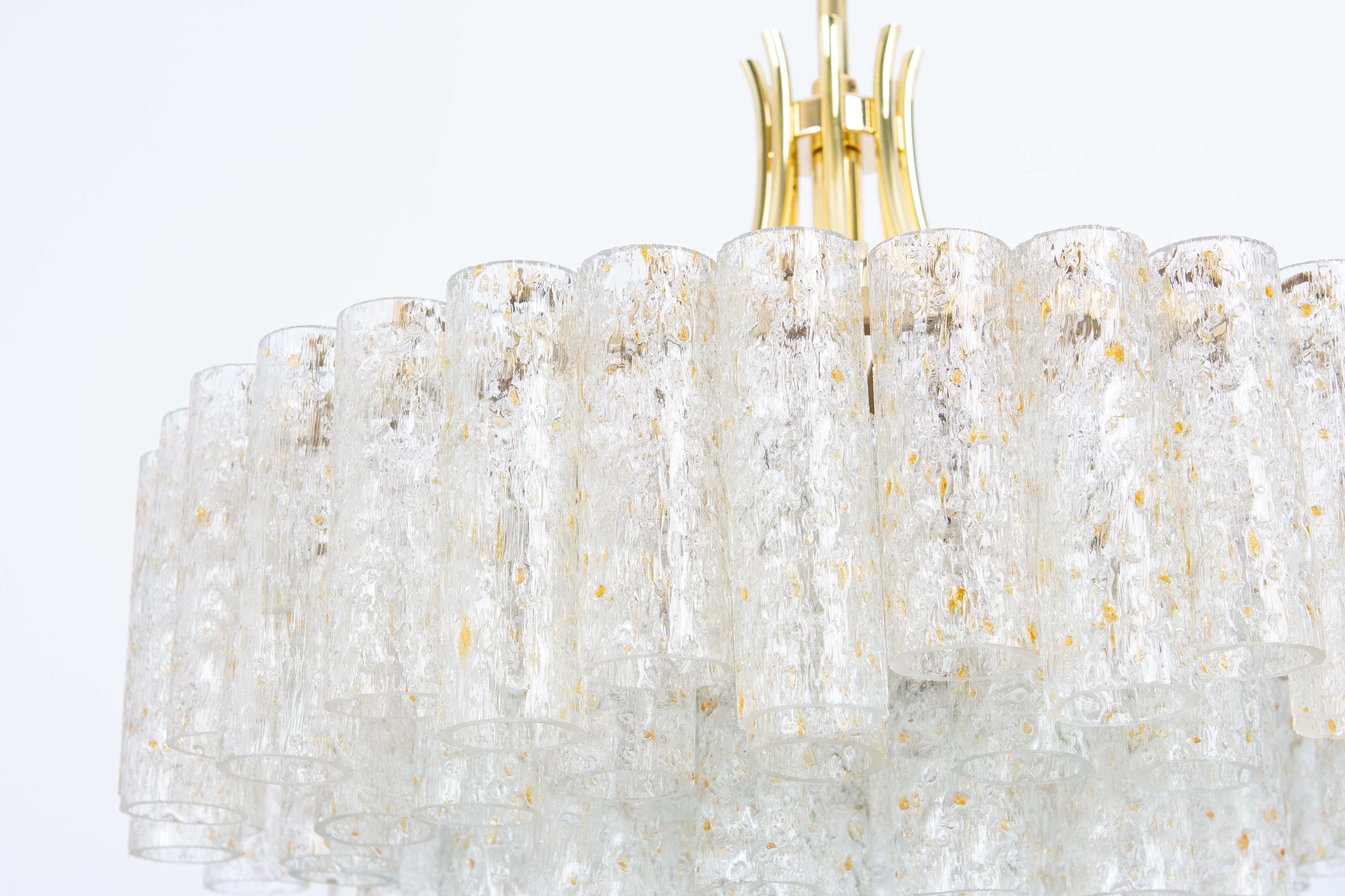 Mid-20th Century 1 of 2 Stunning Large Doria Ice Glass Tubes Chandelier, Germany, 1960s For Sale