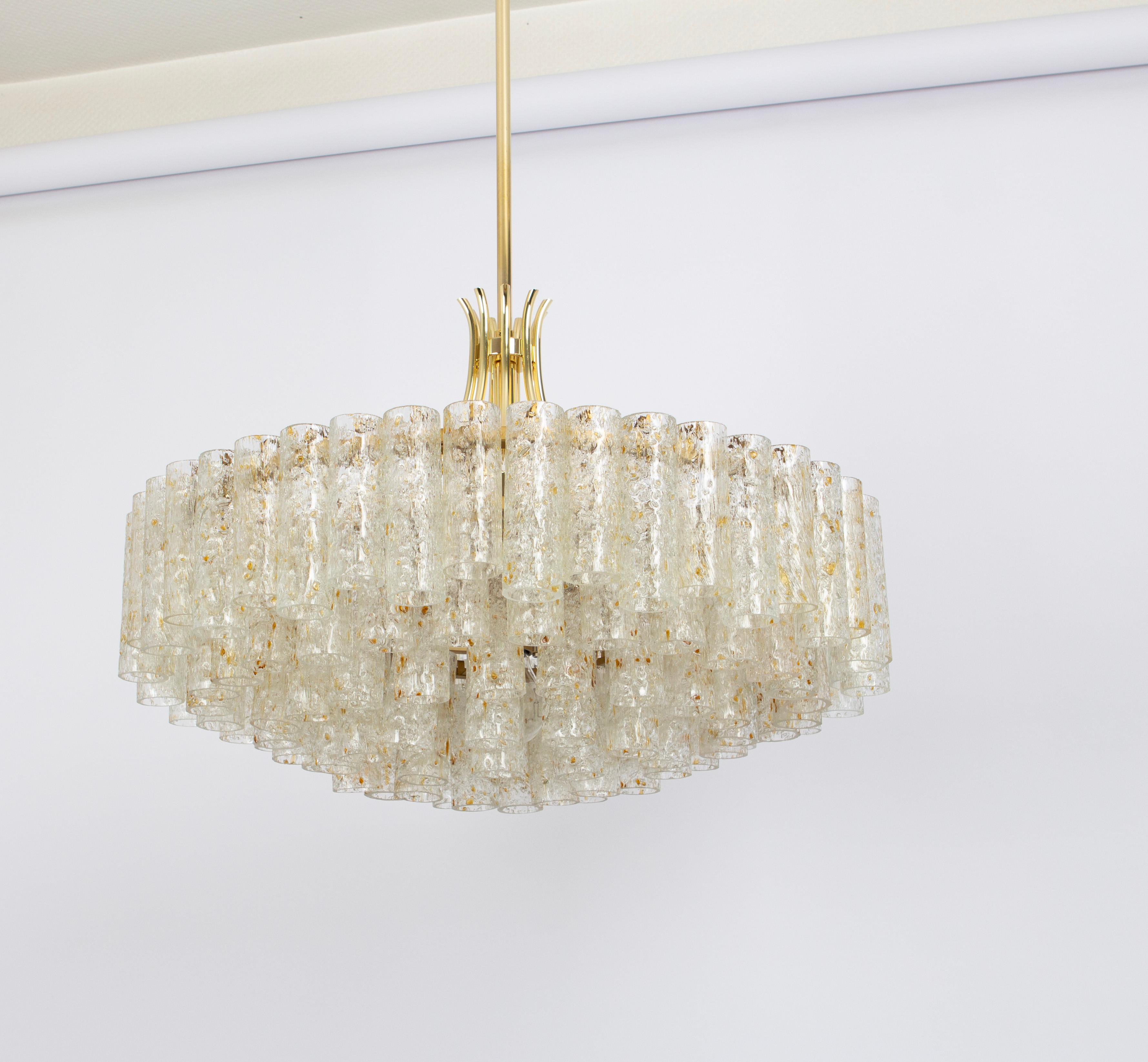 Mid-20th Century Stunning Large Doria Ice Glass Tubes Chandelier, Germany, 1960s For Sale