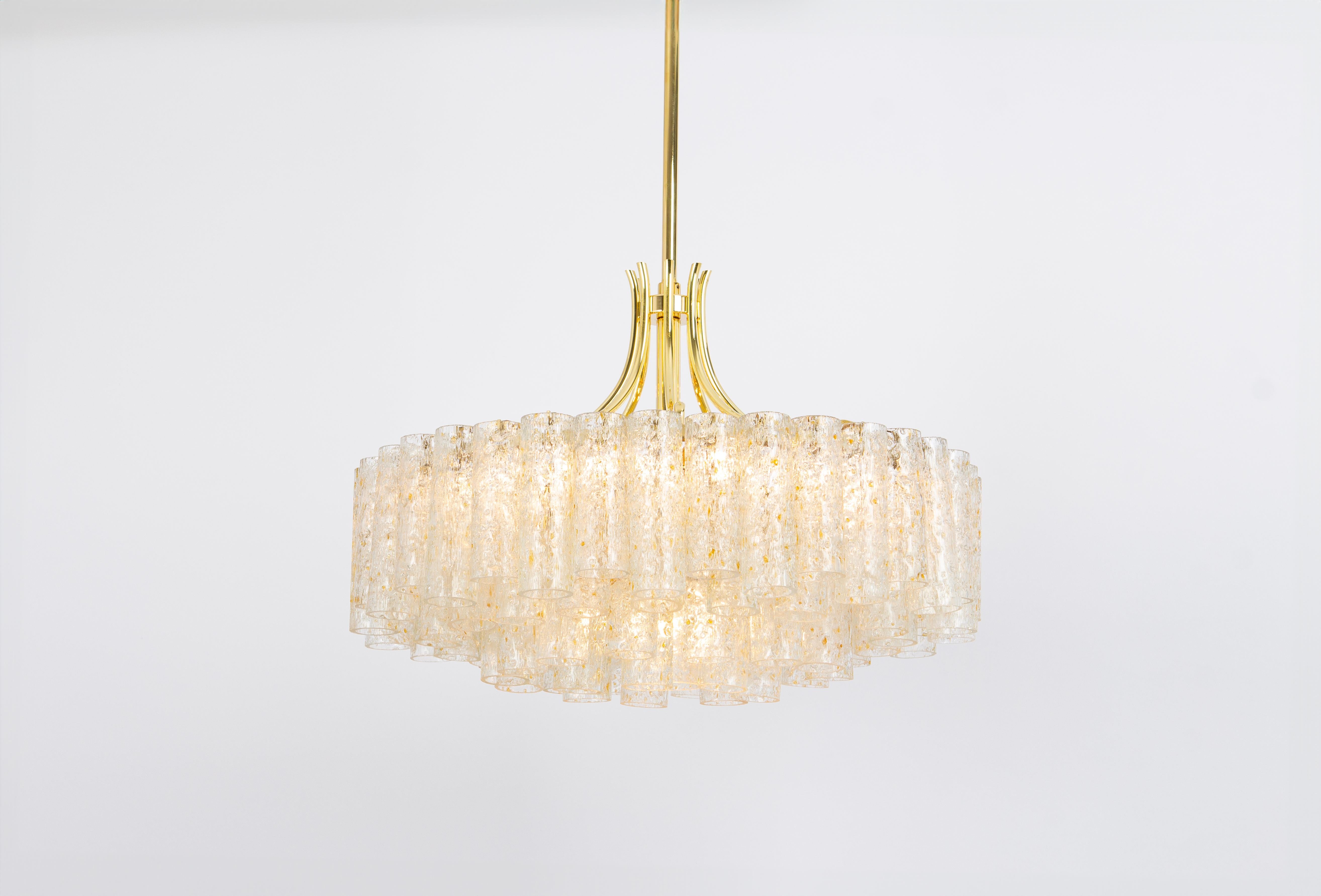 1 of 2 Stunning Large Doria Ice Glass Tubes Chandelier, Germany, 1960s For Sale 1
