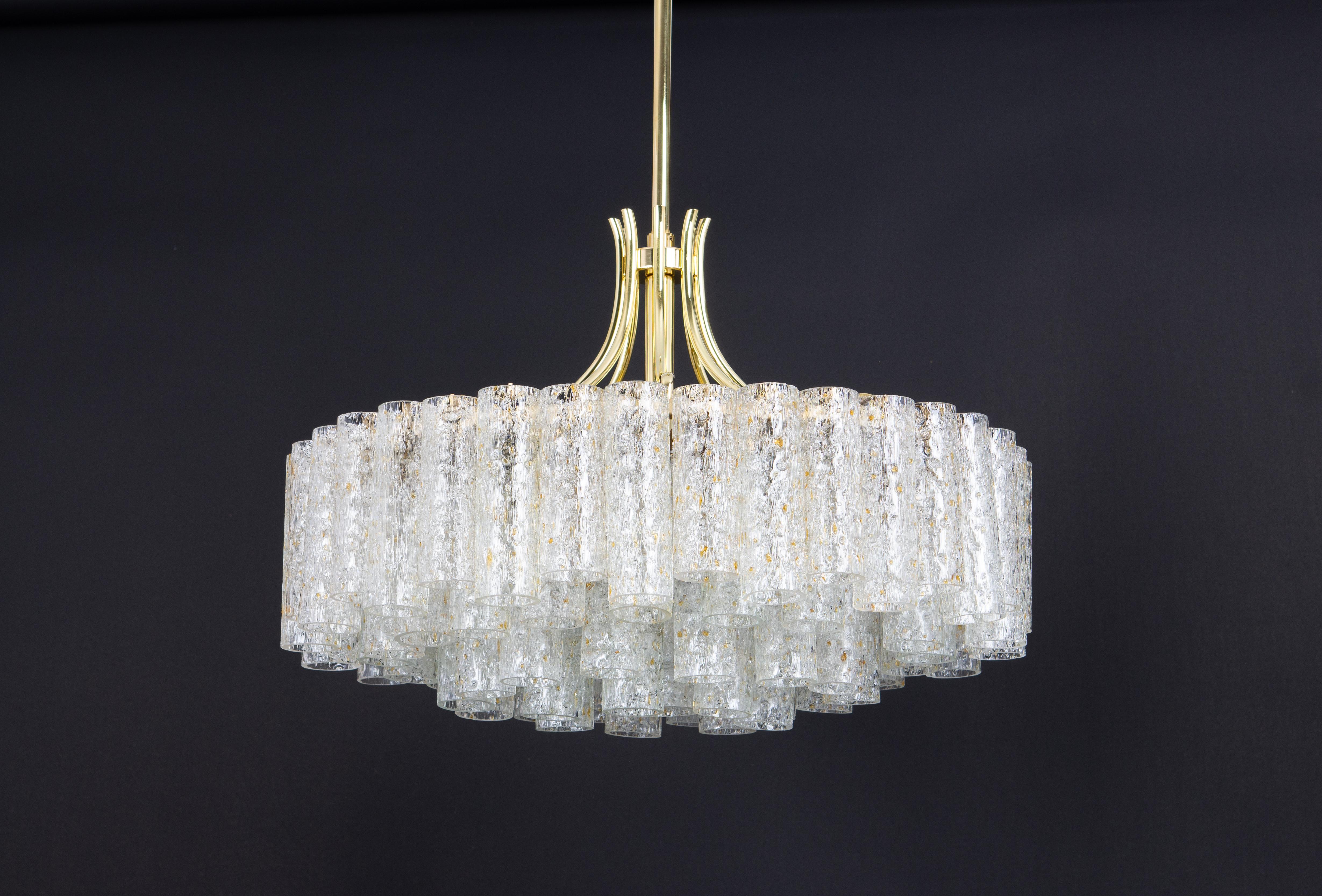 1 of 2 Stunning Large Doria Ice Glass Tubes Chandelier, Germany, 1960s For Sale 3