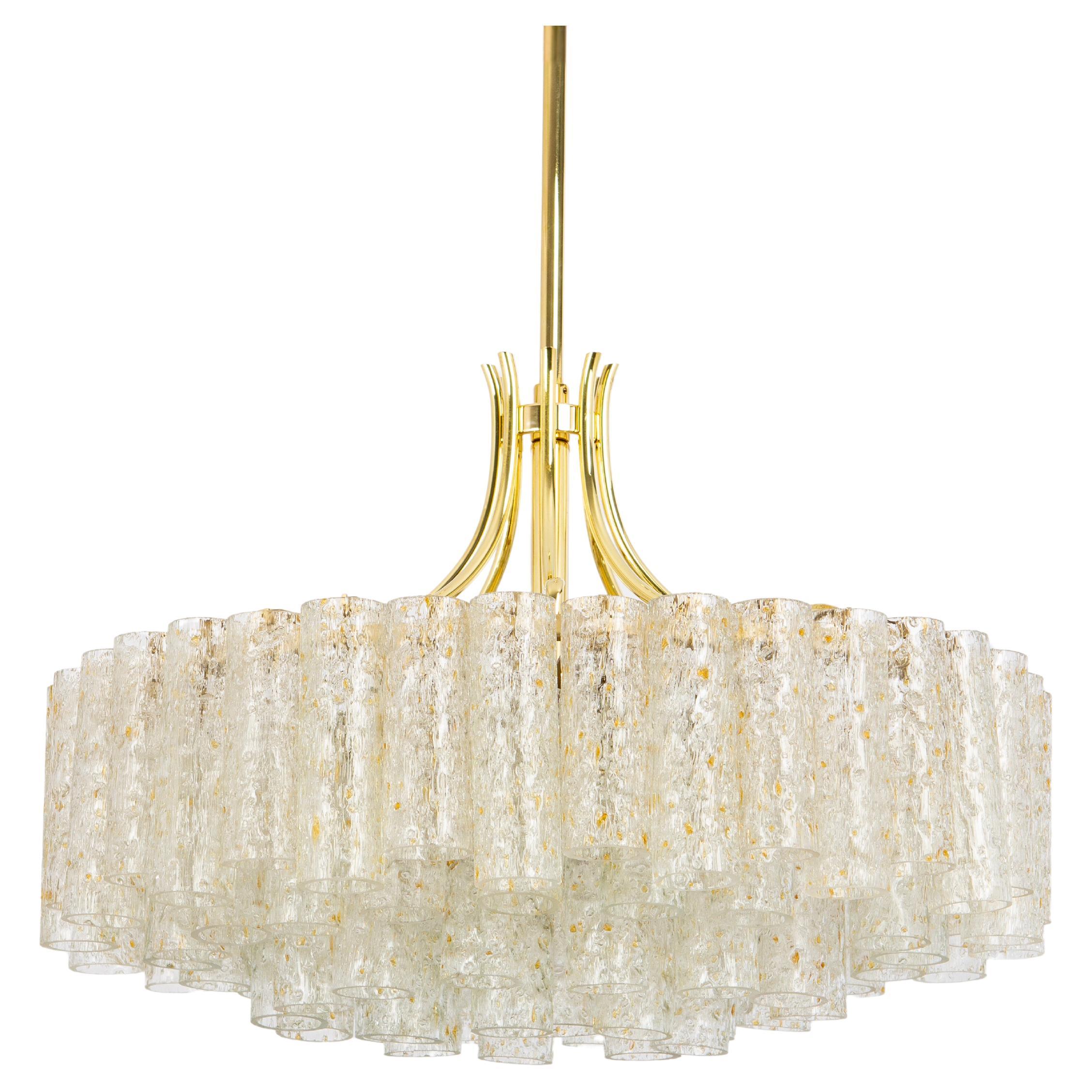 1 of 2 Stunning Large Doria Ice Glass Tubes Chandelier, Germany, 1960s For Sale