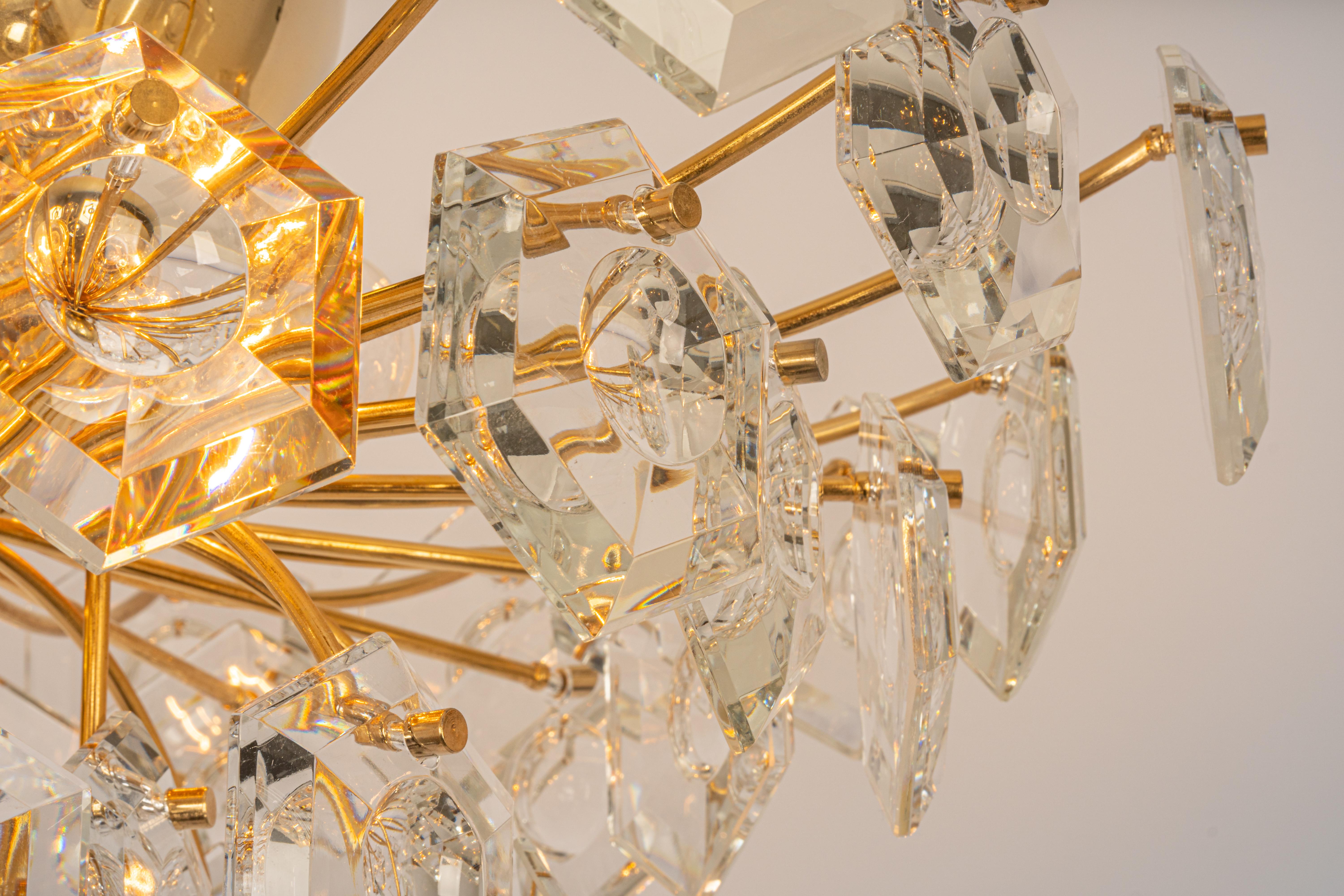 Atemberaubende große Einbaubeleuchtung aus Messing und Kristallglas von Kinkeldey, Deutschland, 1970er Jahre im Angebot 1