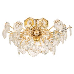 Superbe grand luminaire encastré en laiton et verre de cristal de Kinkeldey, Allemagne, 1970