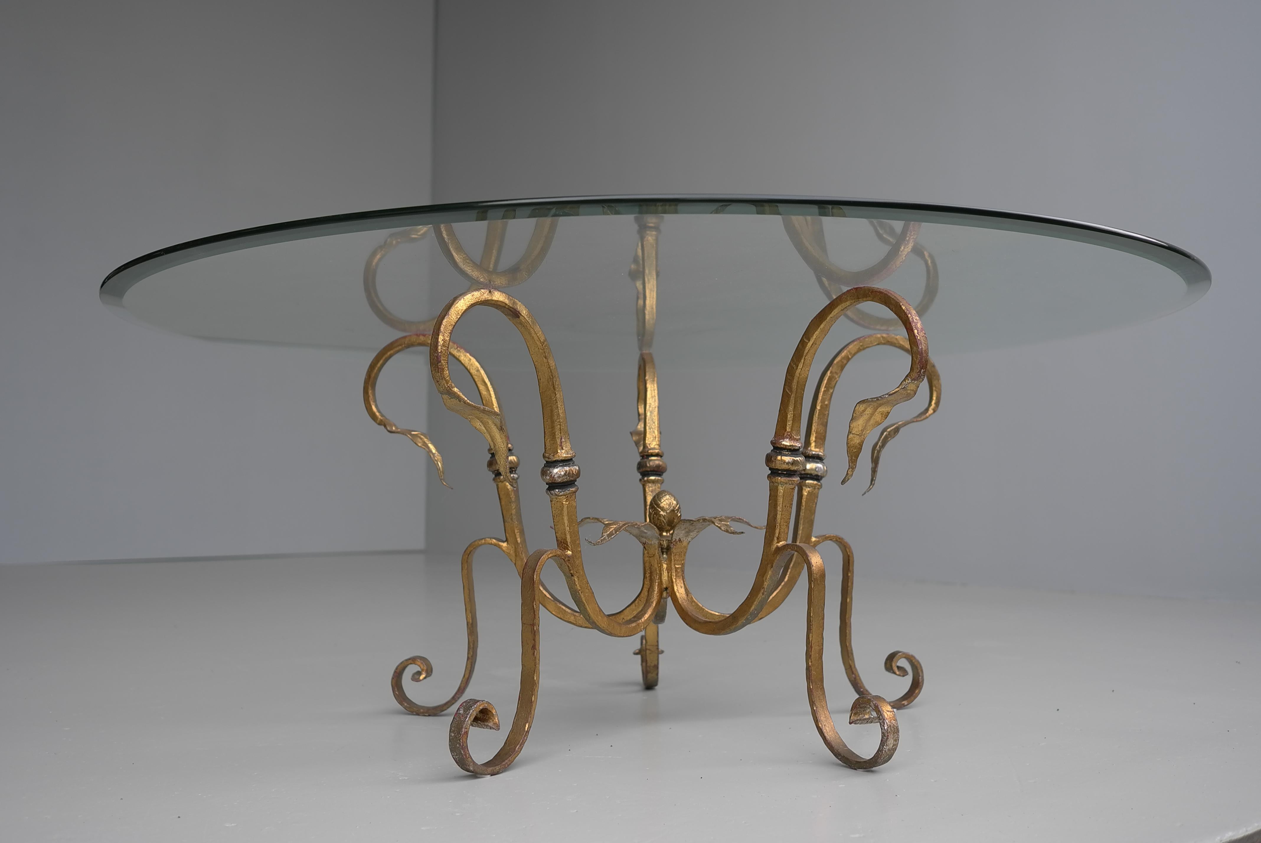 Stunning Large Gilded Iron Flower Leaf Scroll Coffee Table, France circa 1960's For Sale 2