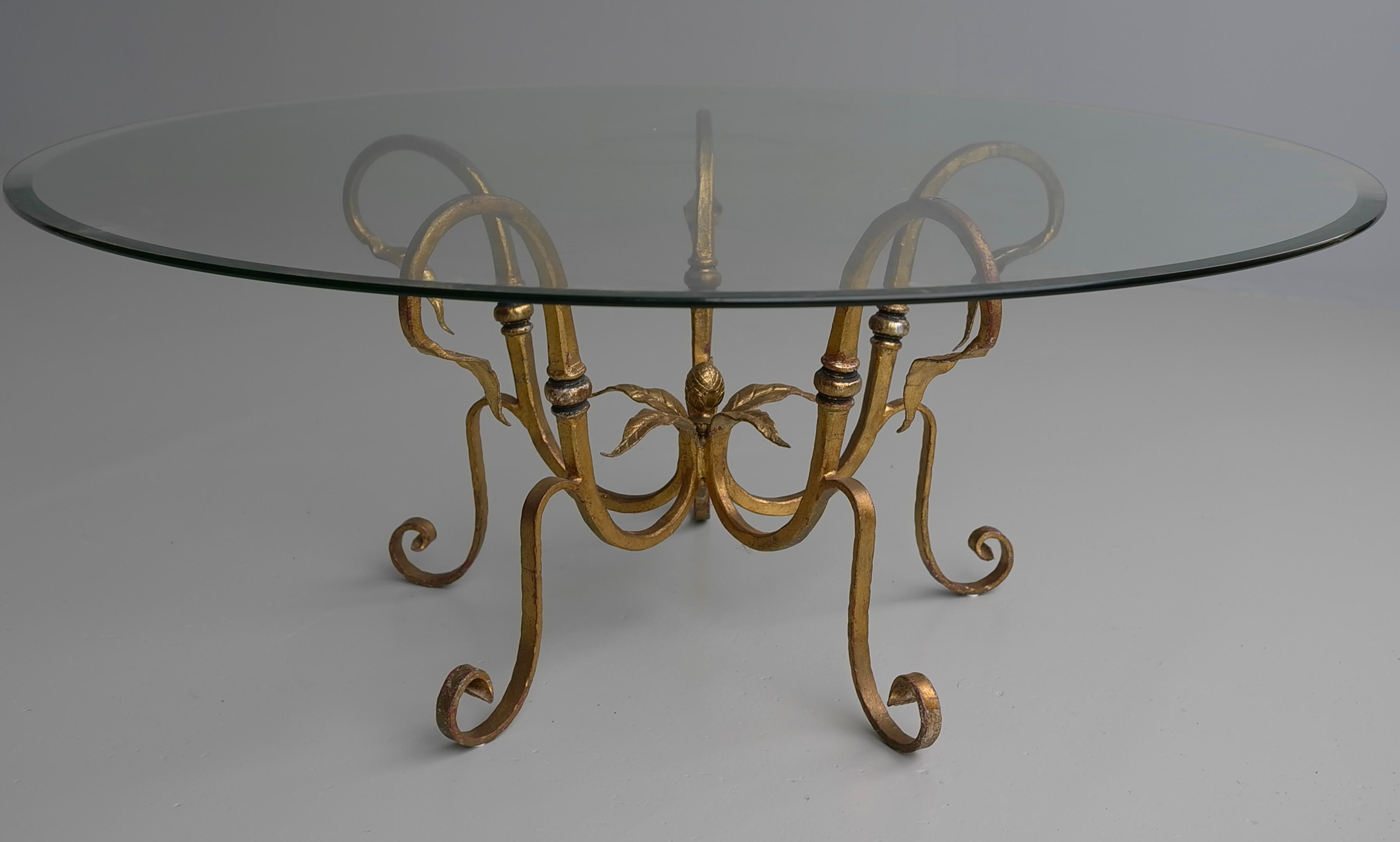 Stunning Large Gilded Iron Flower Leaf Scroll Coffee Table, France circa 1960's For Sale 3