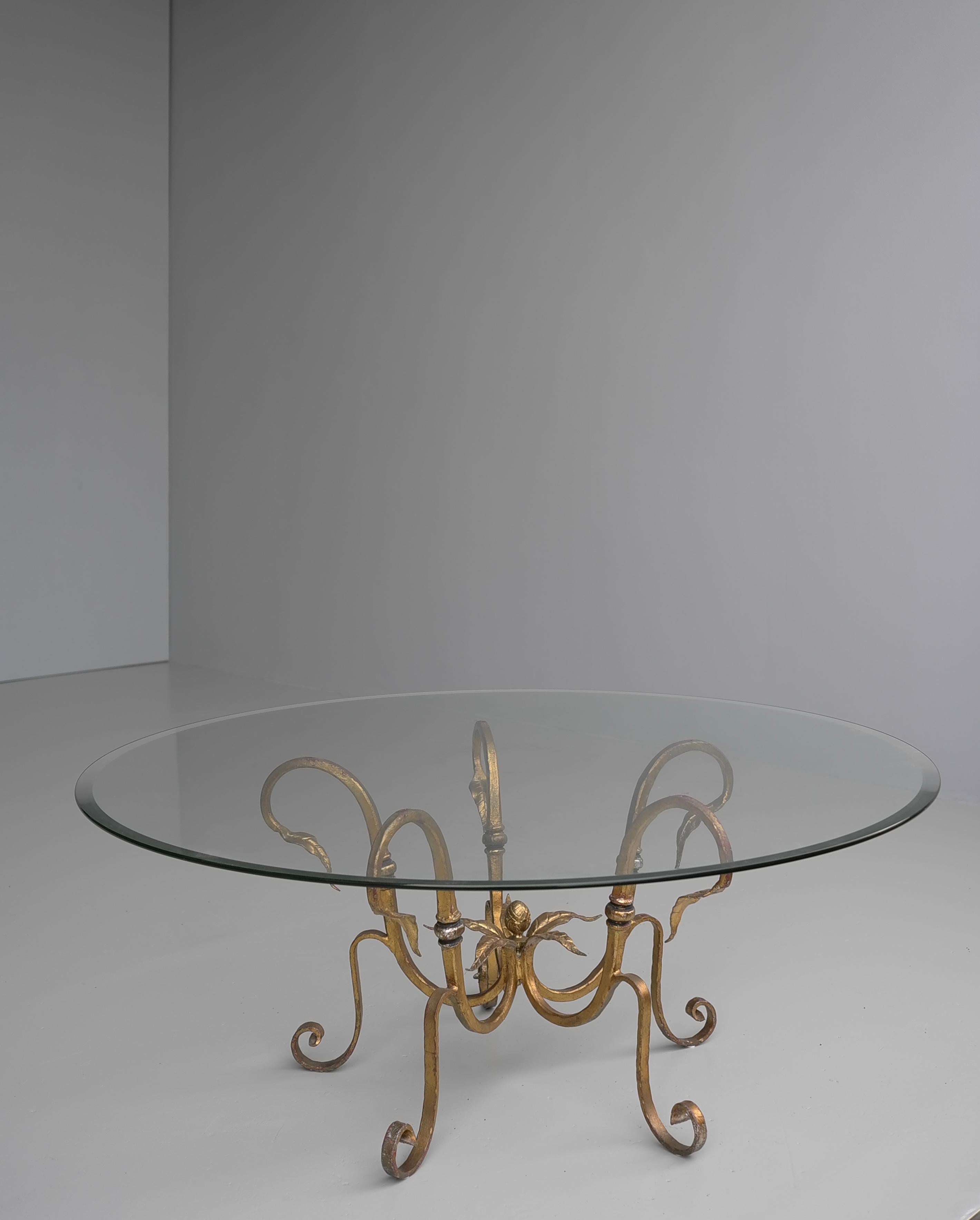 Hollywood Regency Stunning Large Gilded Iron Flower Leaf Scroll Coffee Table, France circa 1960's For Sale