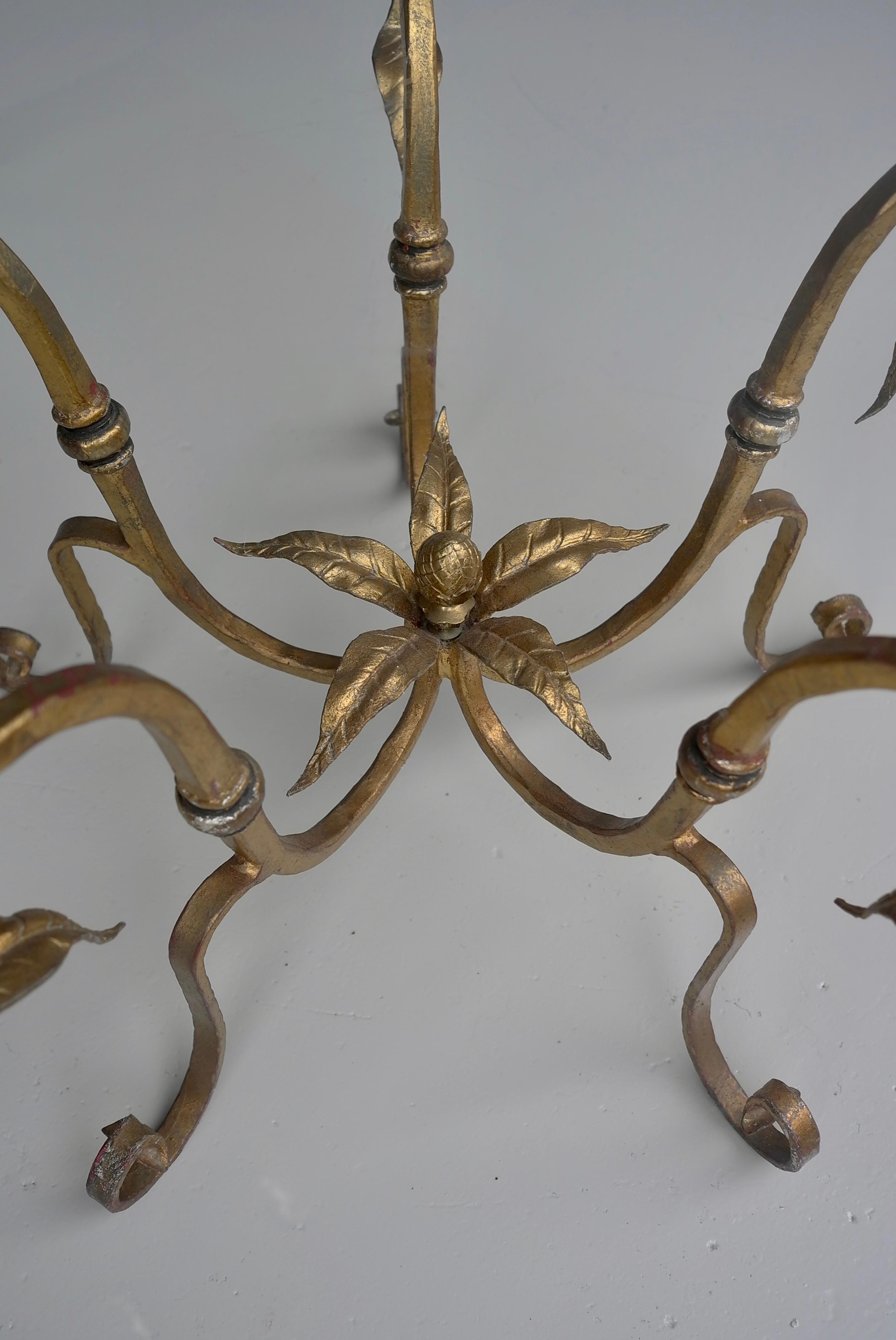 French Stunning Large Gilded Iron Flower Leaf Scroll Coffee Table, France circa 1960's For Sale