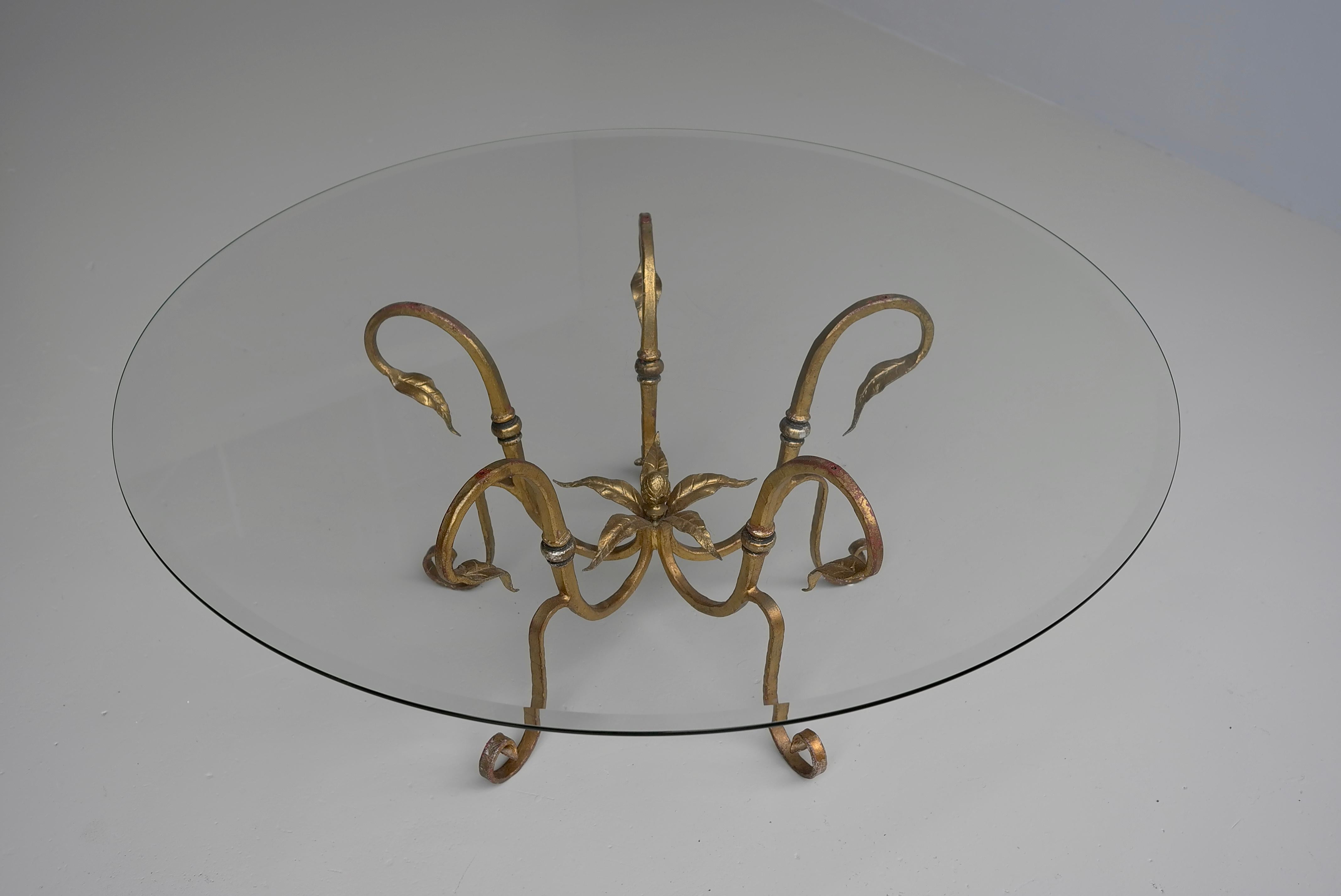 Mid-20th Century Stunning Large Gilded Iron Flower Leaf Scroll Coffee Table, France circa 1960's For Sale