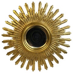 Stunning Large Gold Sunburst Starburst Convex Mirror Belgium 1960s
