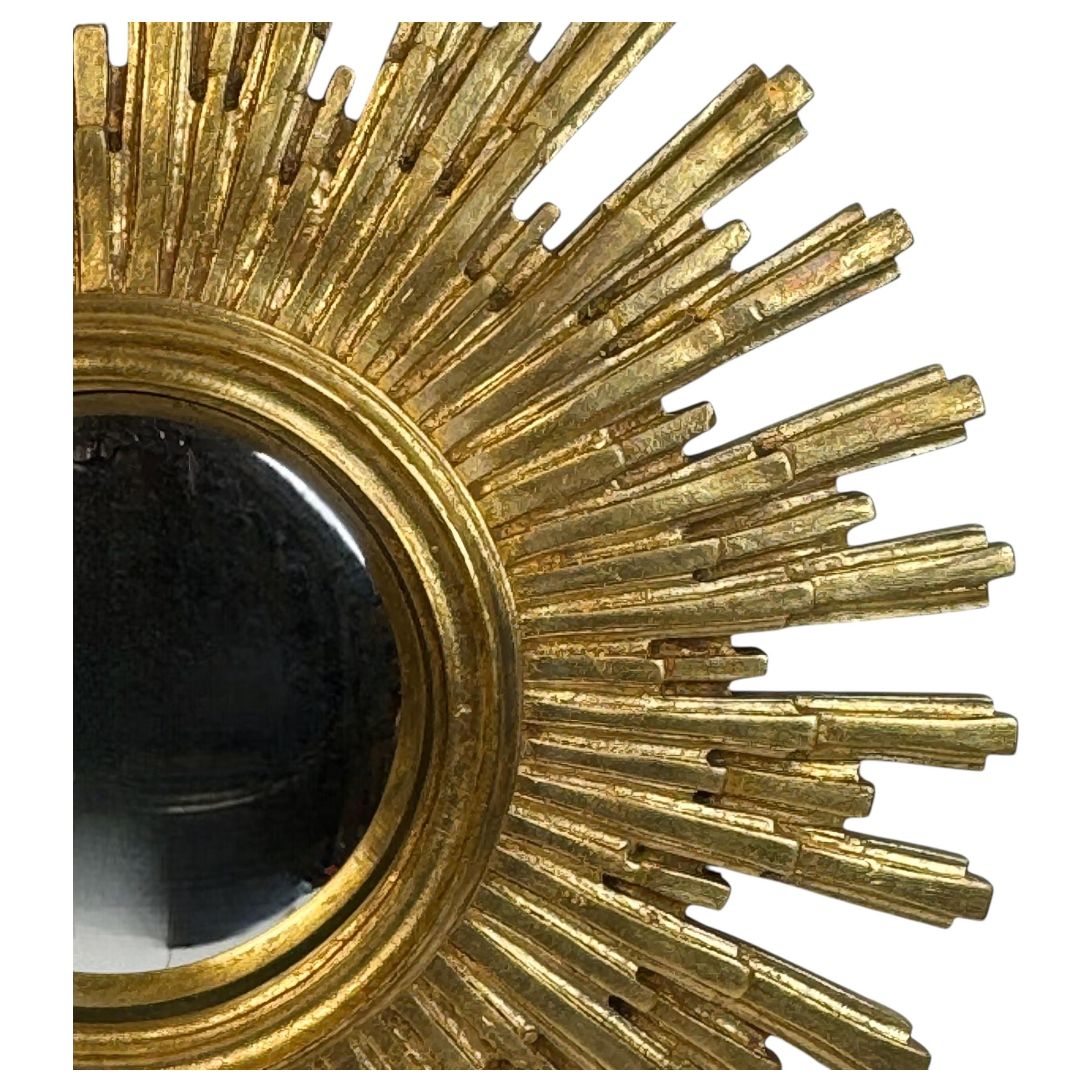 Mid-20th Century Stunning Large Gold Sunburst Starburst Convex Mirror Belgium 1960s For Sale