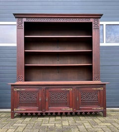Stunning & Large Gothic Revival Hand Carved Oak Bookcase / Television Cabinet