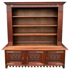 Stunning & Large Gothic Revival Hand Carved Oak Bookcase / Television Cabinet