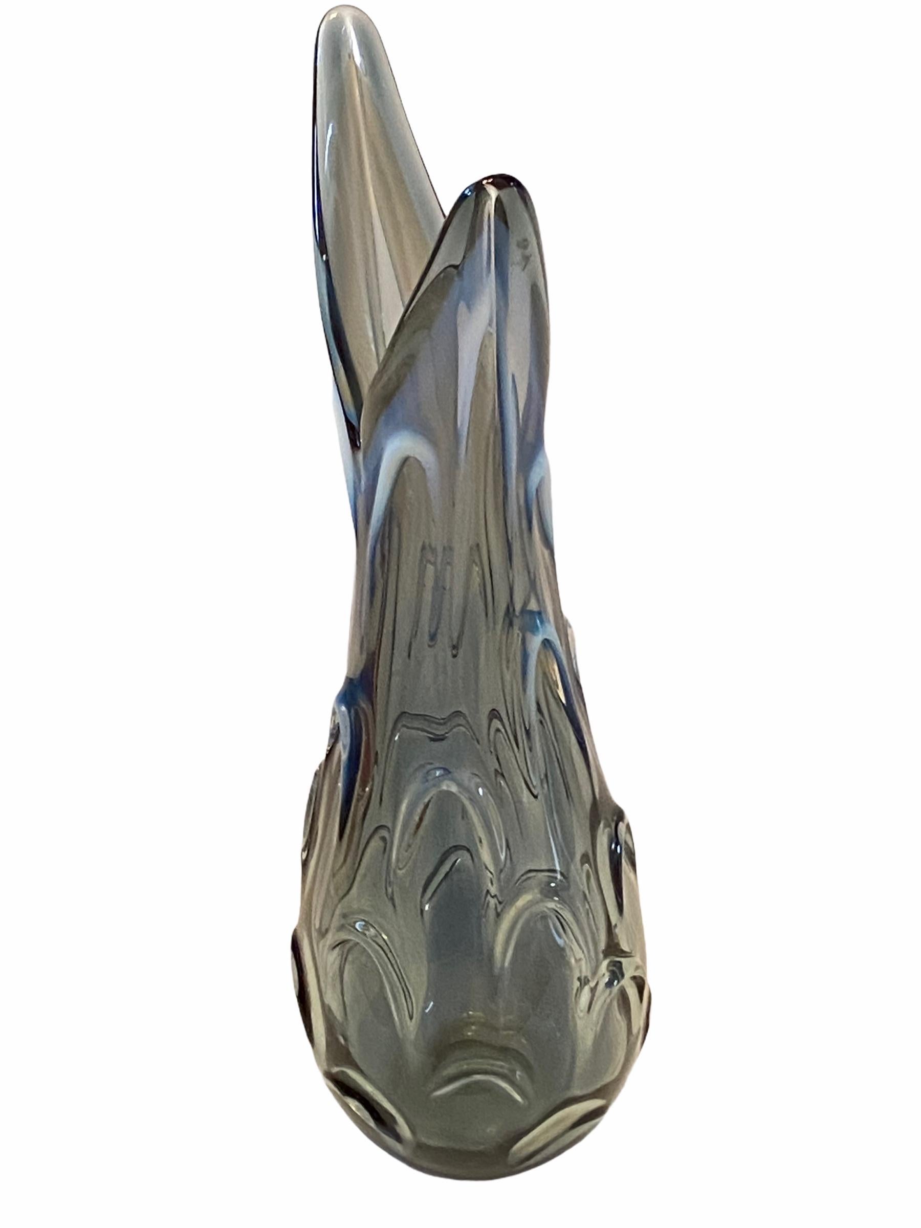 Italian Stunning Large Grey, Blue and White Sommerso Art Glass Vase Murano, Italy, 1970s For Sale