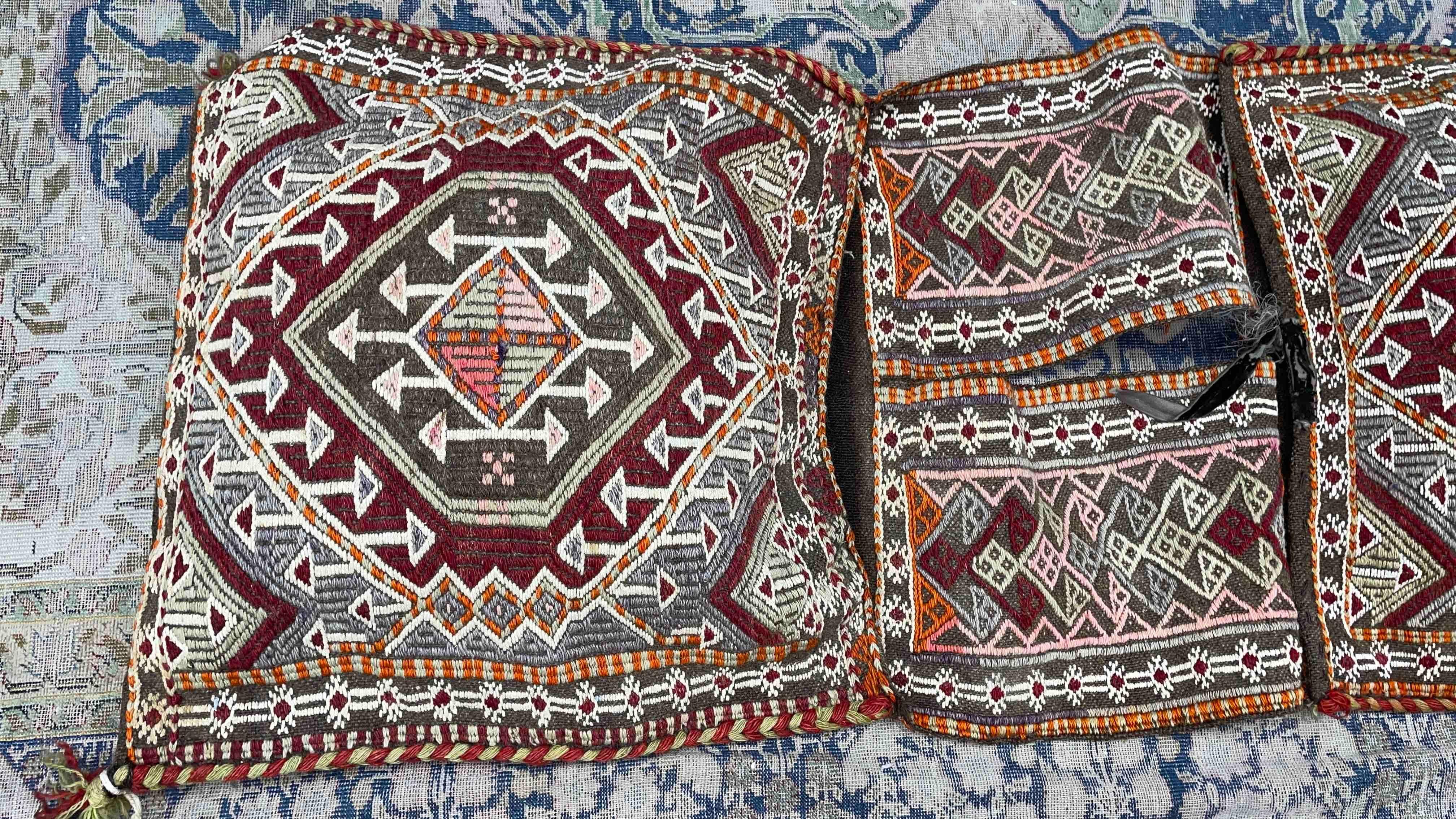 Stunning Large Gypsy Turkish Arabic Oriental Salt or Camel Bag Embroidery Pillow 1