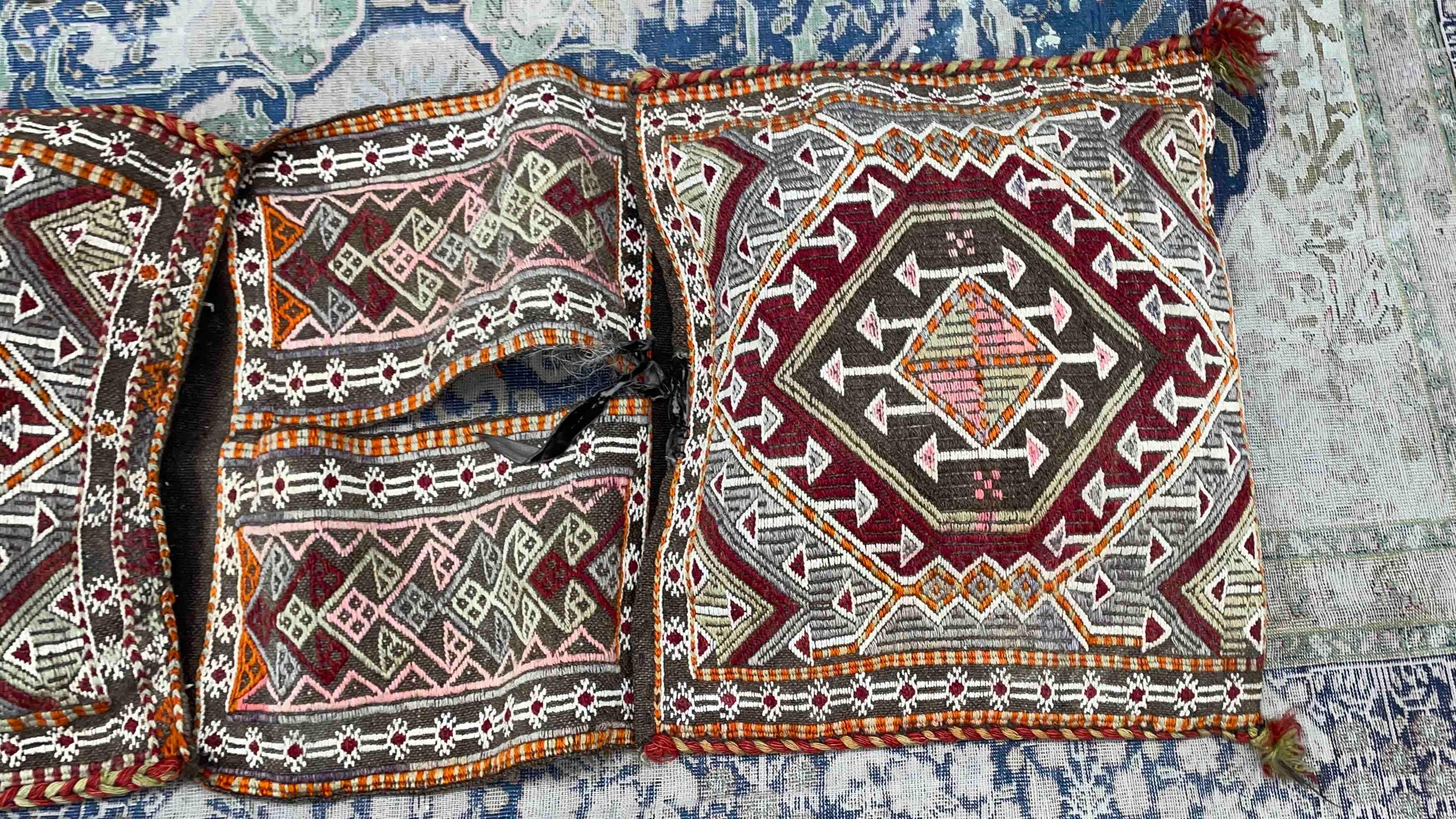 Stunning Large Gypsy Turkish Arabic Oriental Salt or Camel Bag Embroidery Pillow 2