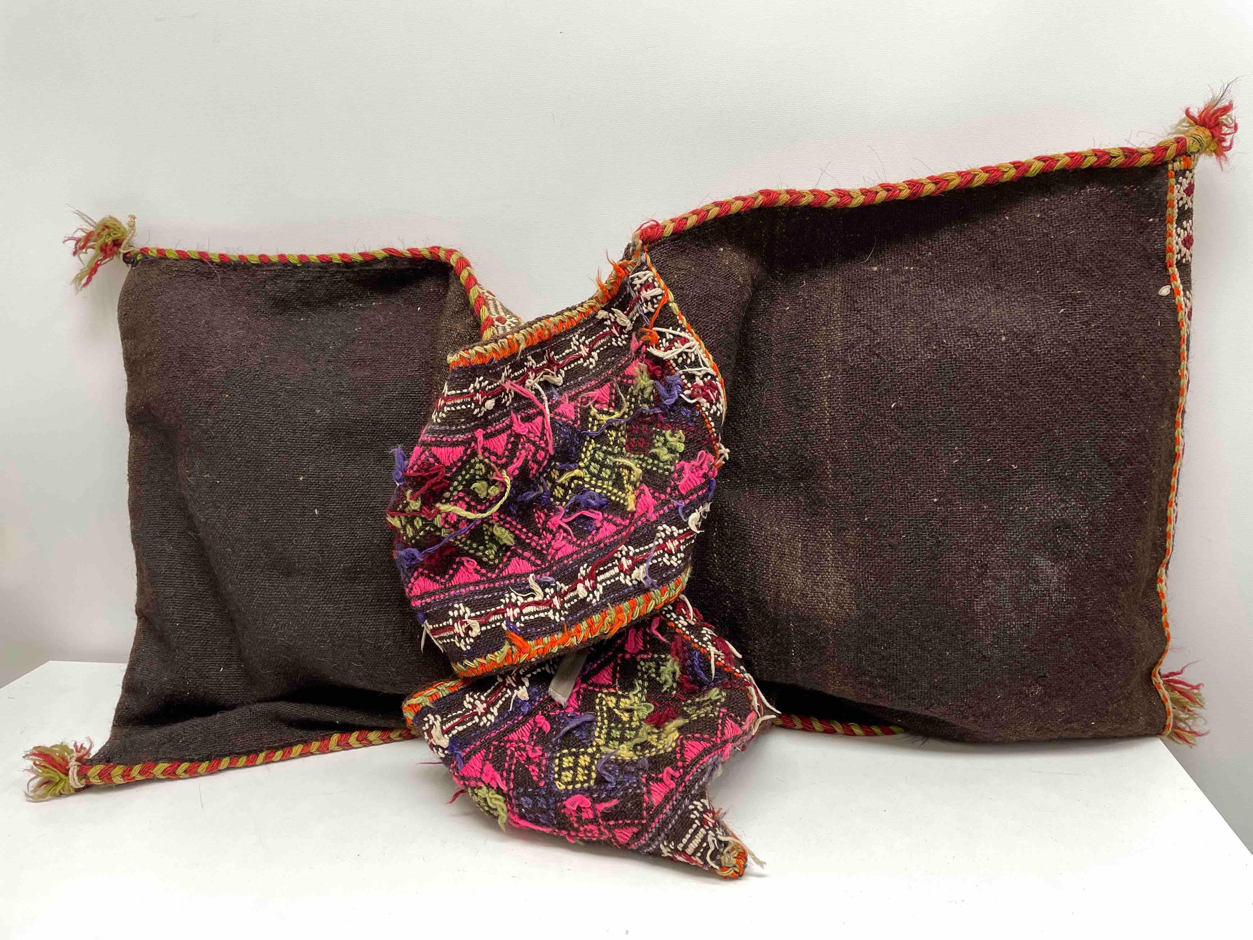 Hand-Knotted Stunning Large Gypsy Turkish Arabic Oriental Salt or Camel Bag Embroidery Pillow