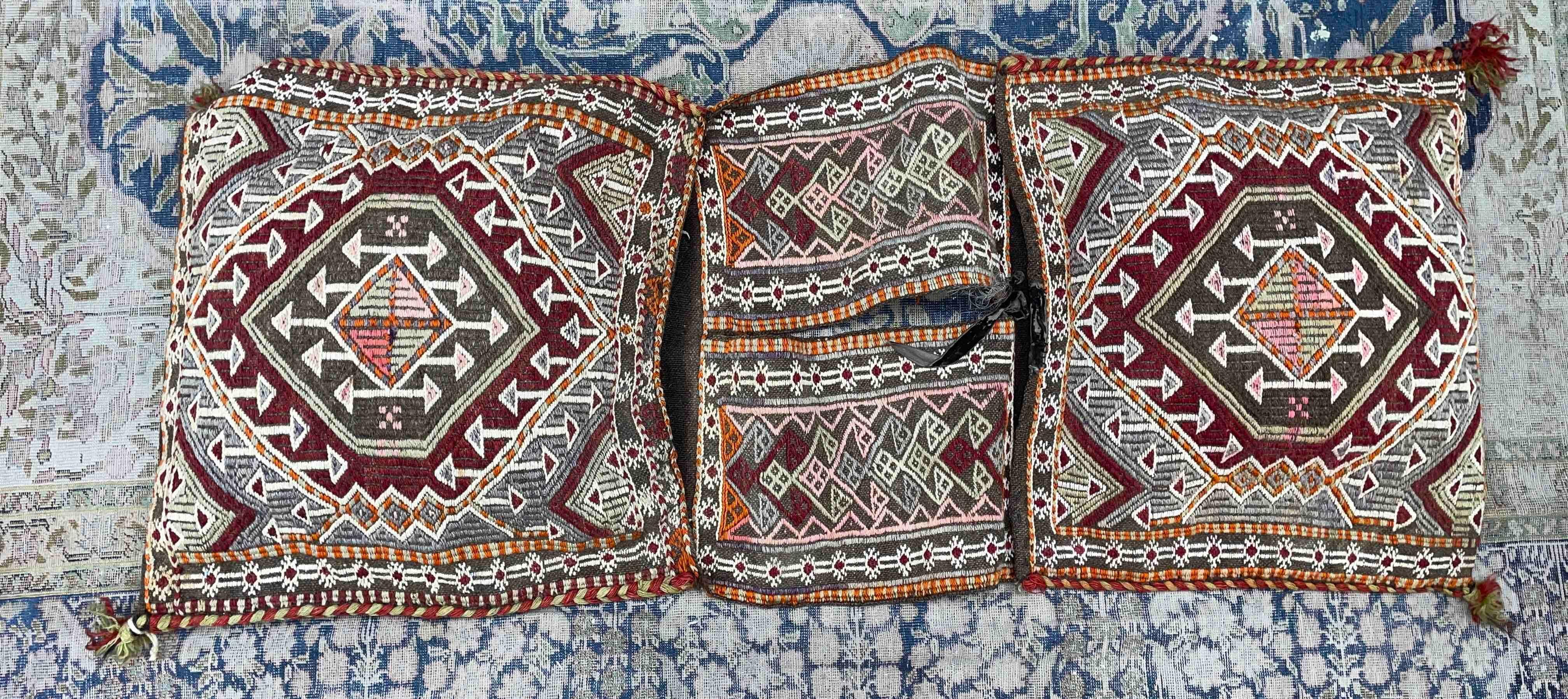 Wool Stunning Large Gypsy Turkish Arabic Oriental Salt or Camel Bag Embroidery Pillow