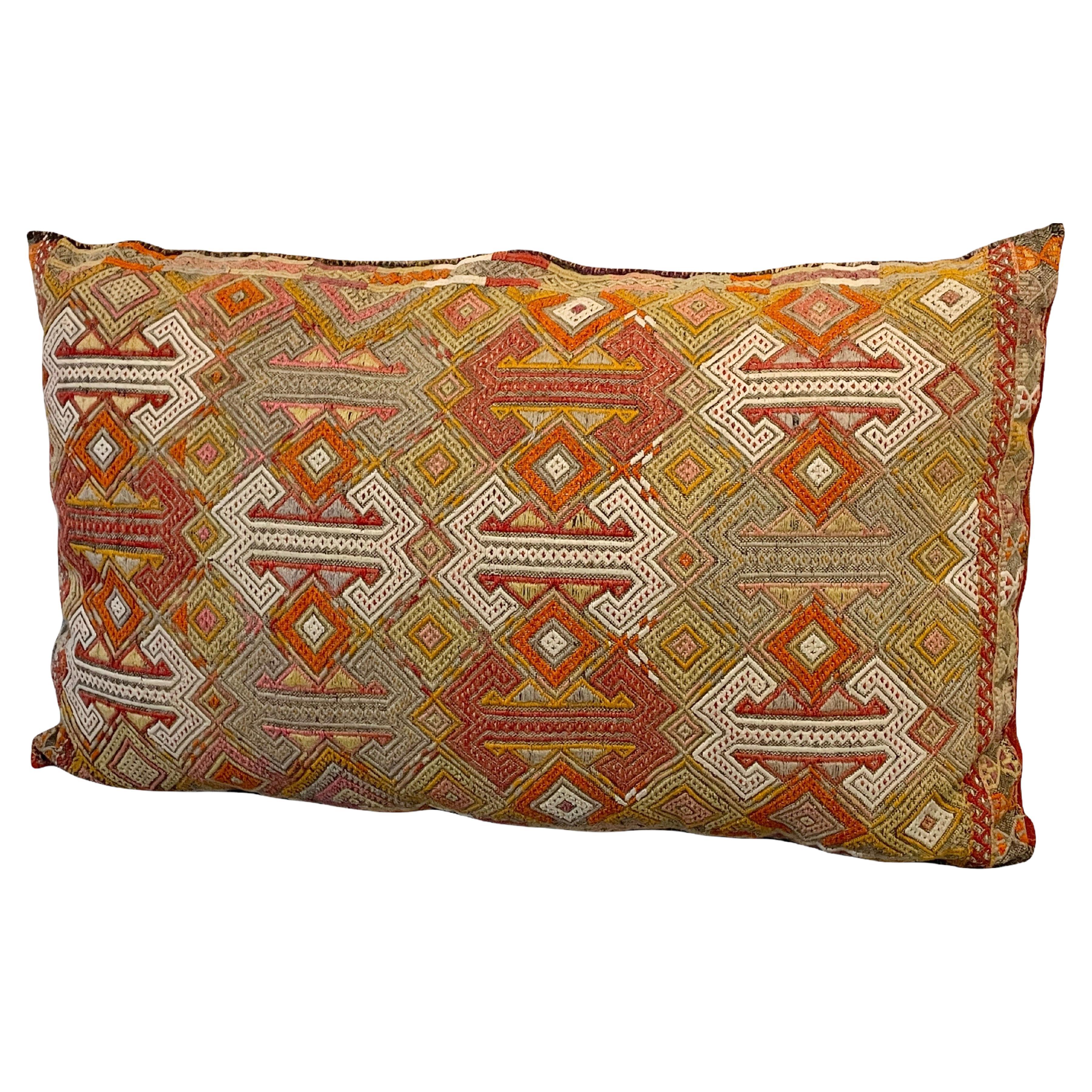 Stunning Large Gypsy Turkish Oriental Salt Bag or Rug Embroidery Pillow For Sale