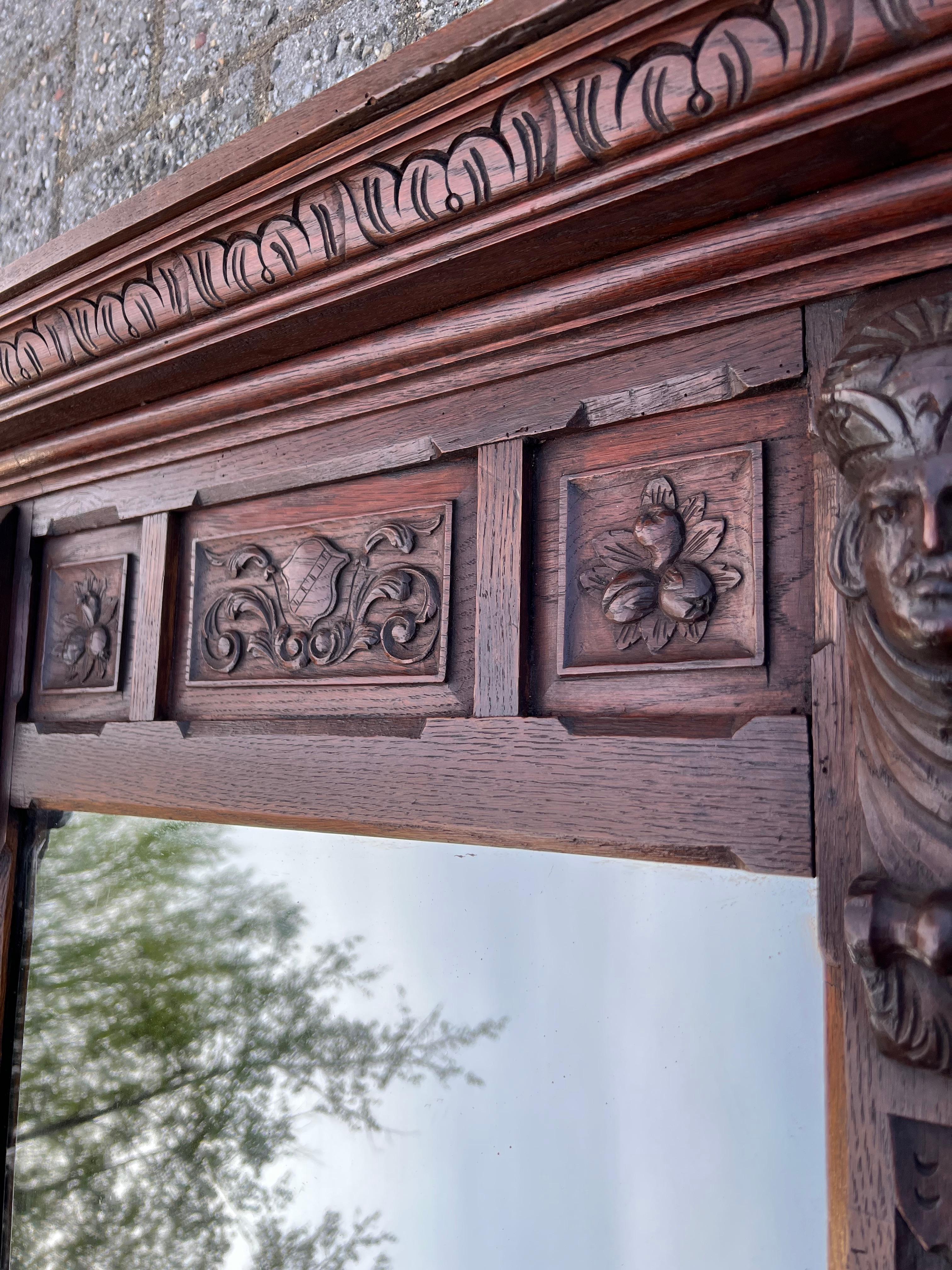 Stunning Large, Hand Carved Dutch Oak Wall Mirror W. Lord Sculptures circa 1880 For Sale 8